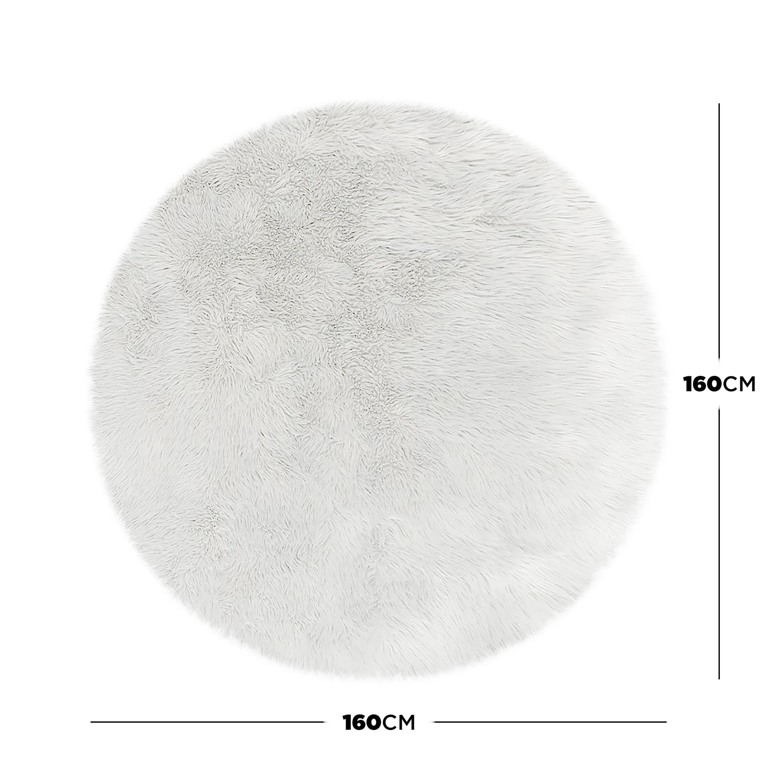 Shaddi 160cm Round Shaggy Soft Fluffy Fur Rug in White - Image 3