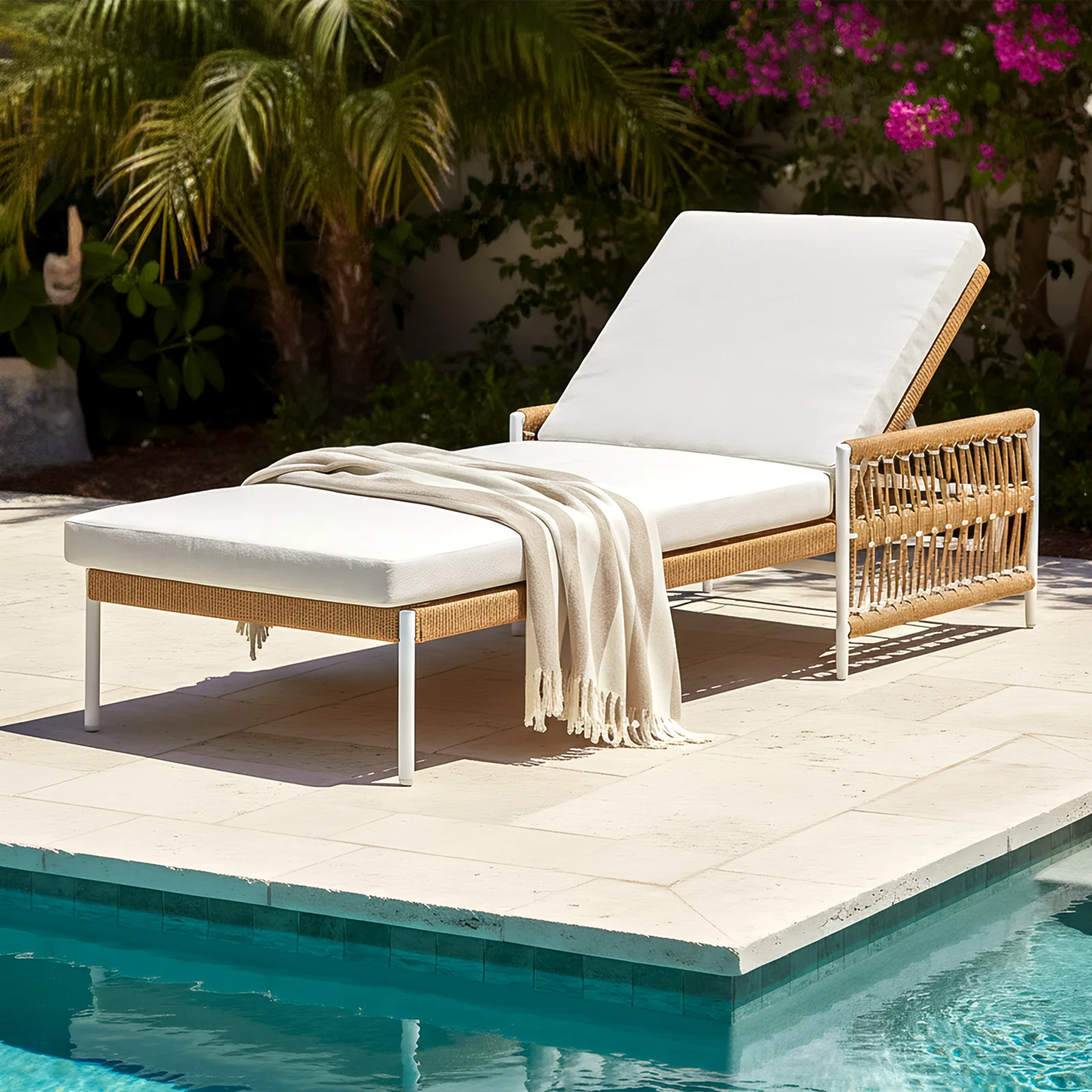 Sibutu Wicker Outdoor Sun Lounger in Light Beige - Image 2