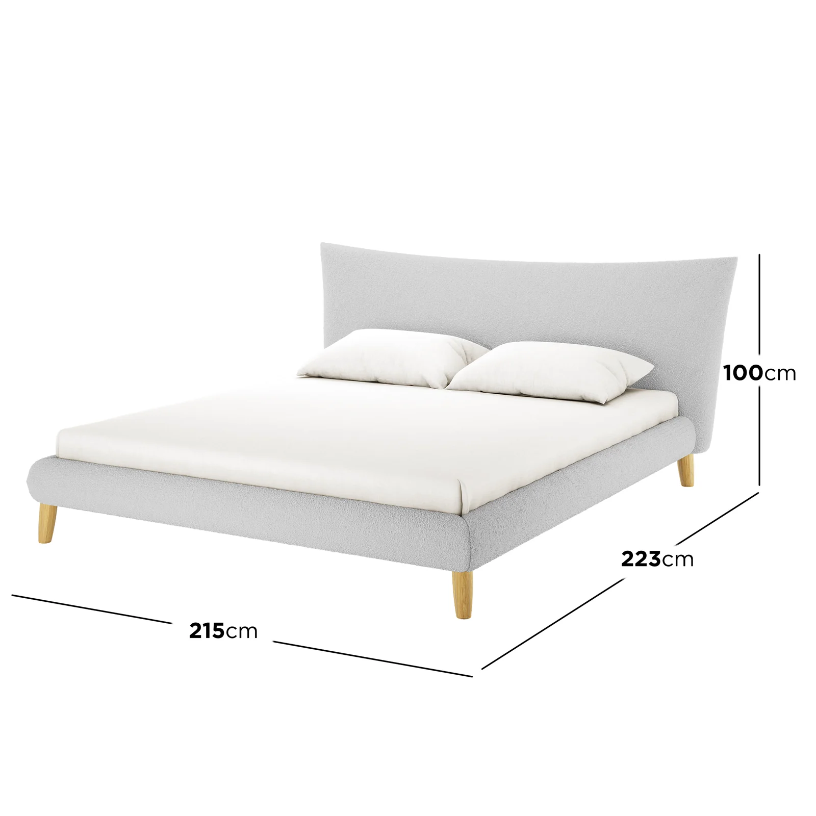 Silvina King Upholstered Boucle Bed in Light Grey - Image 3