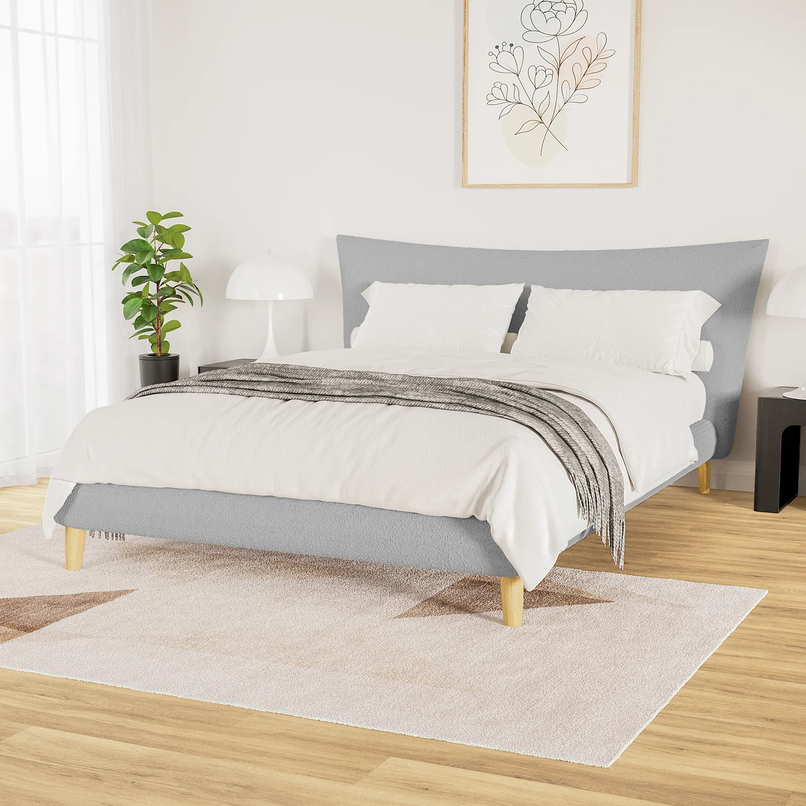 Silvina Queen Upholstered Boucle Bed in Light Grey - Image 2