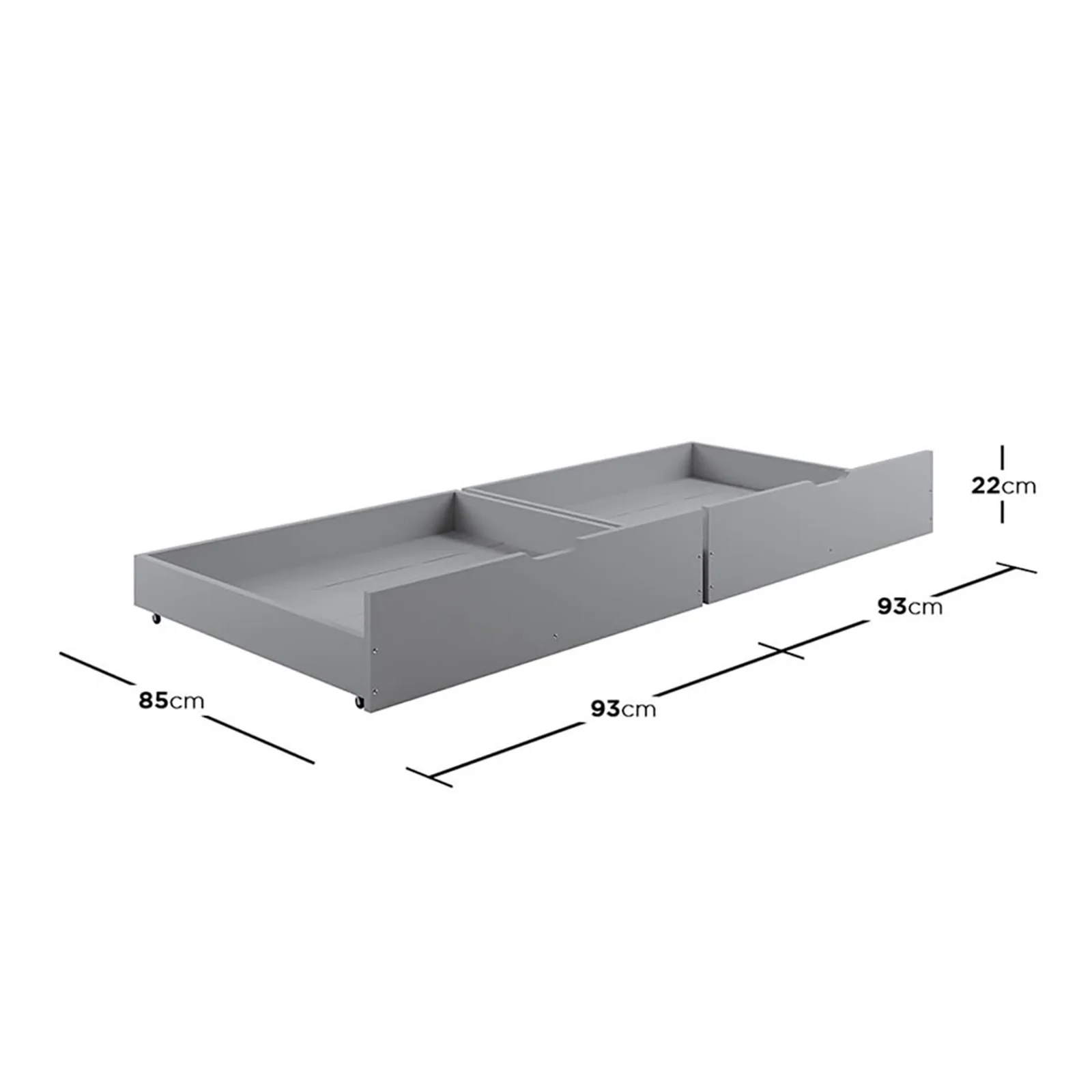 Single Solid Pine Under Bed Twin Storage Drawers in Grey - Image 11