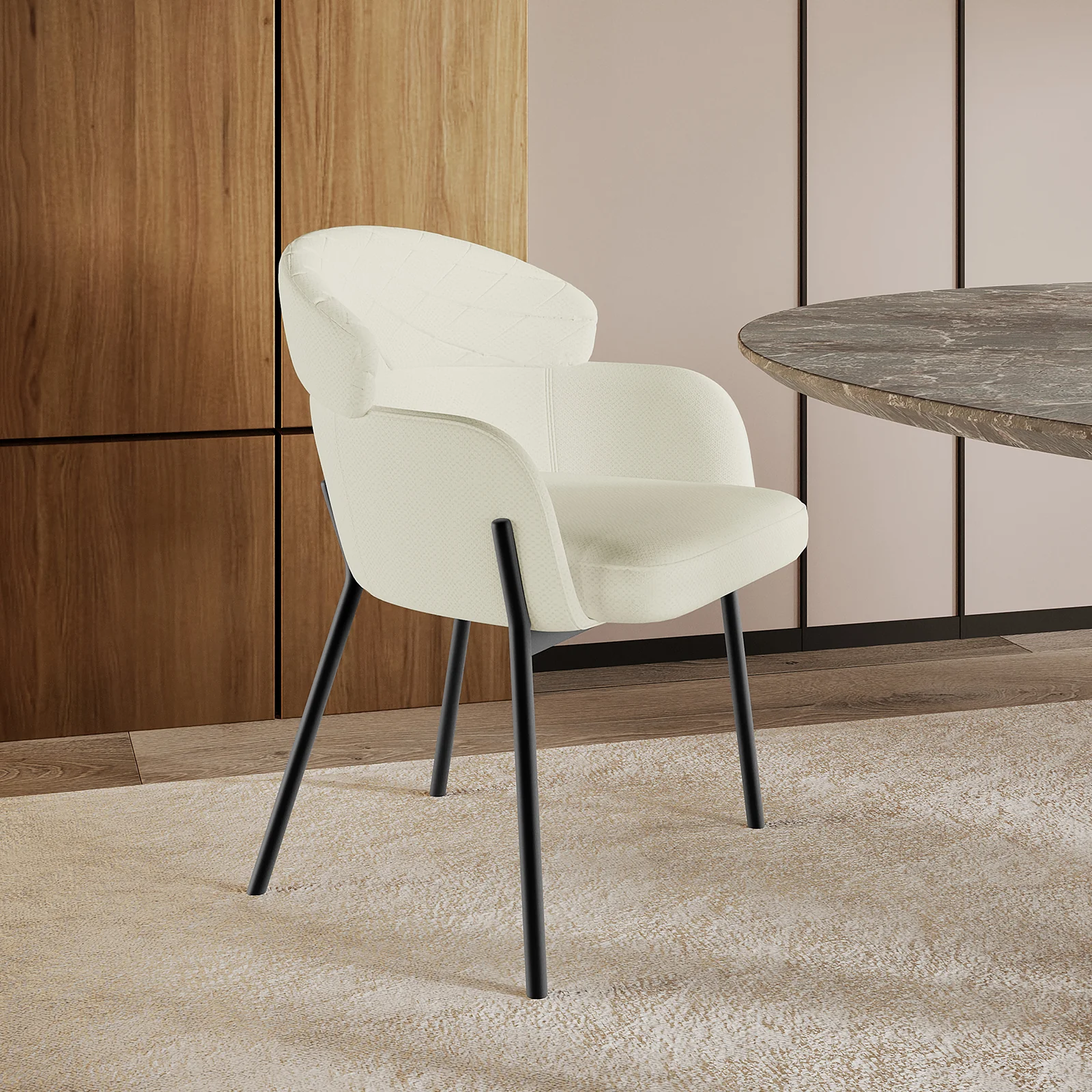 Sofia Chenille Fabric Dining Chairs Set of 2 in Off White - Image 2
