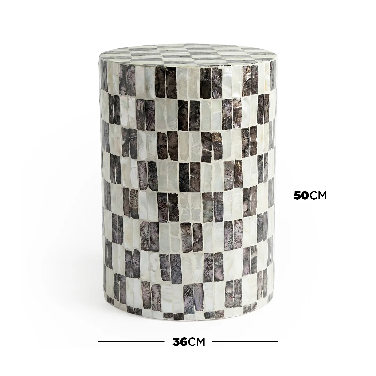 Solea Checked Mother of Pearl Cylinder Side Table in Mocha Cream - Image 3