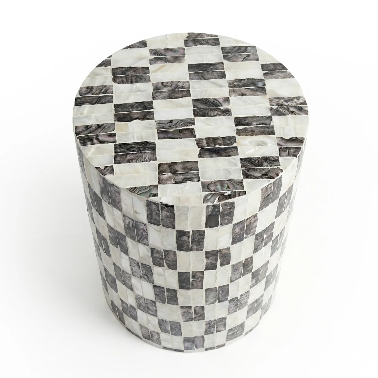 Solea Checked Mother of Pearl Cylinder Side Table in Mocha Cream - Image 7