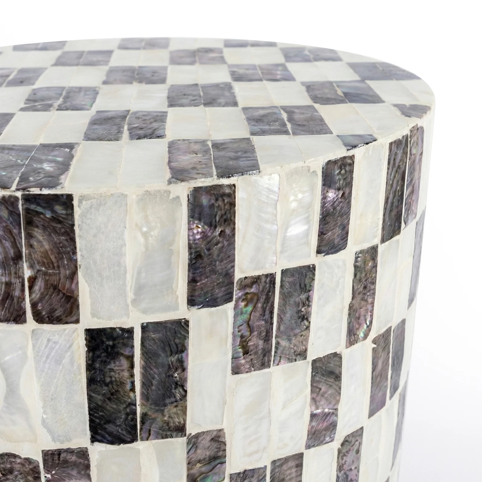 Solea Checked Mother of Pearl Cylinder Side Table in Mocha Cream - Image 9