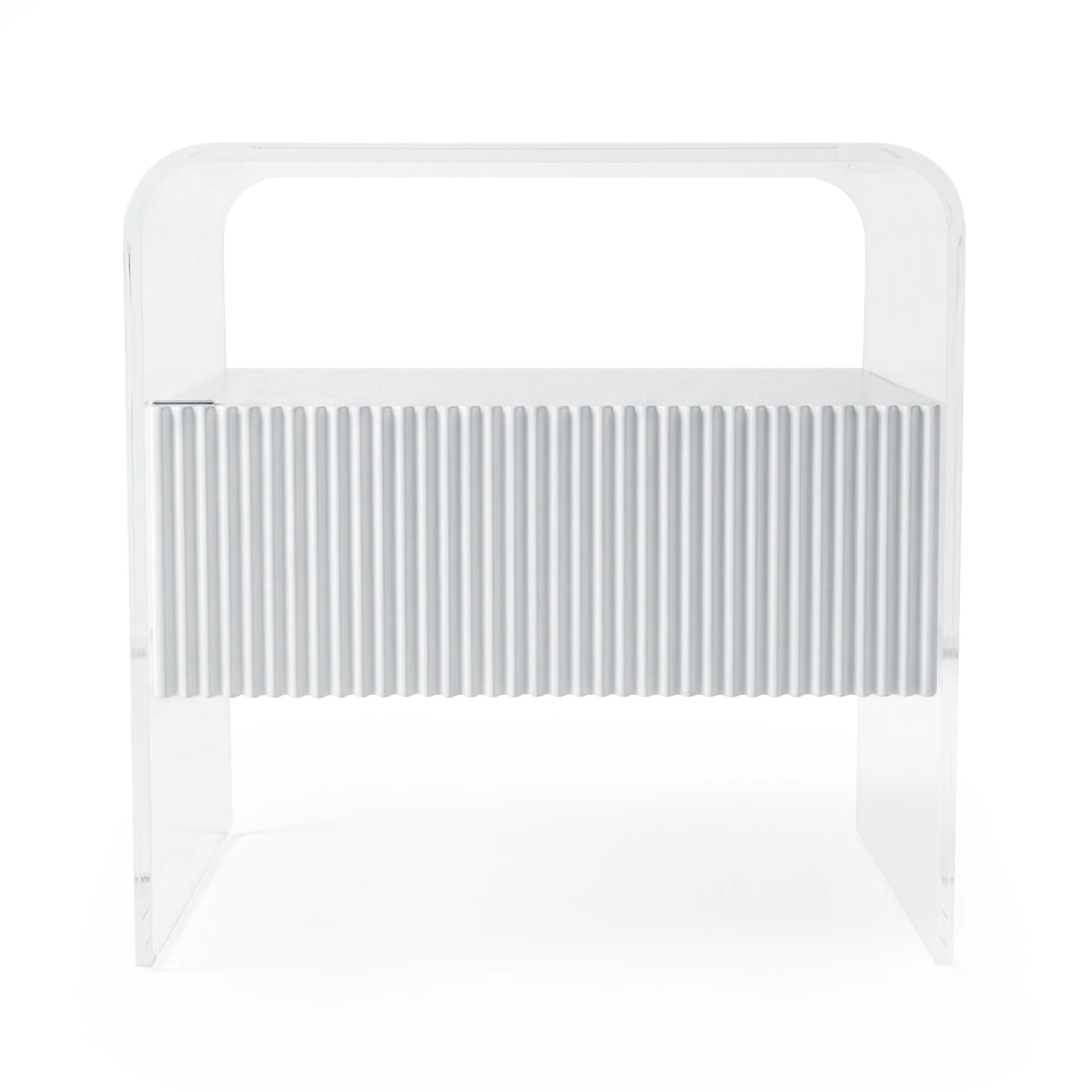 Solenne Fluted Acrylic Bedside Table in White - Image 6