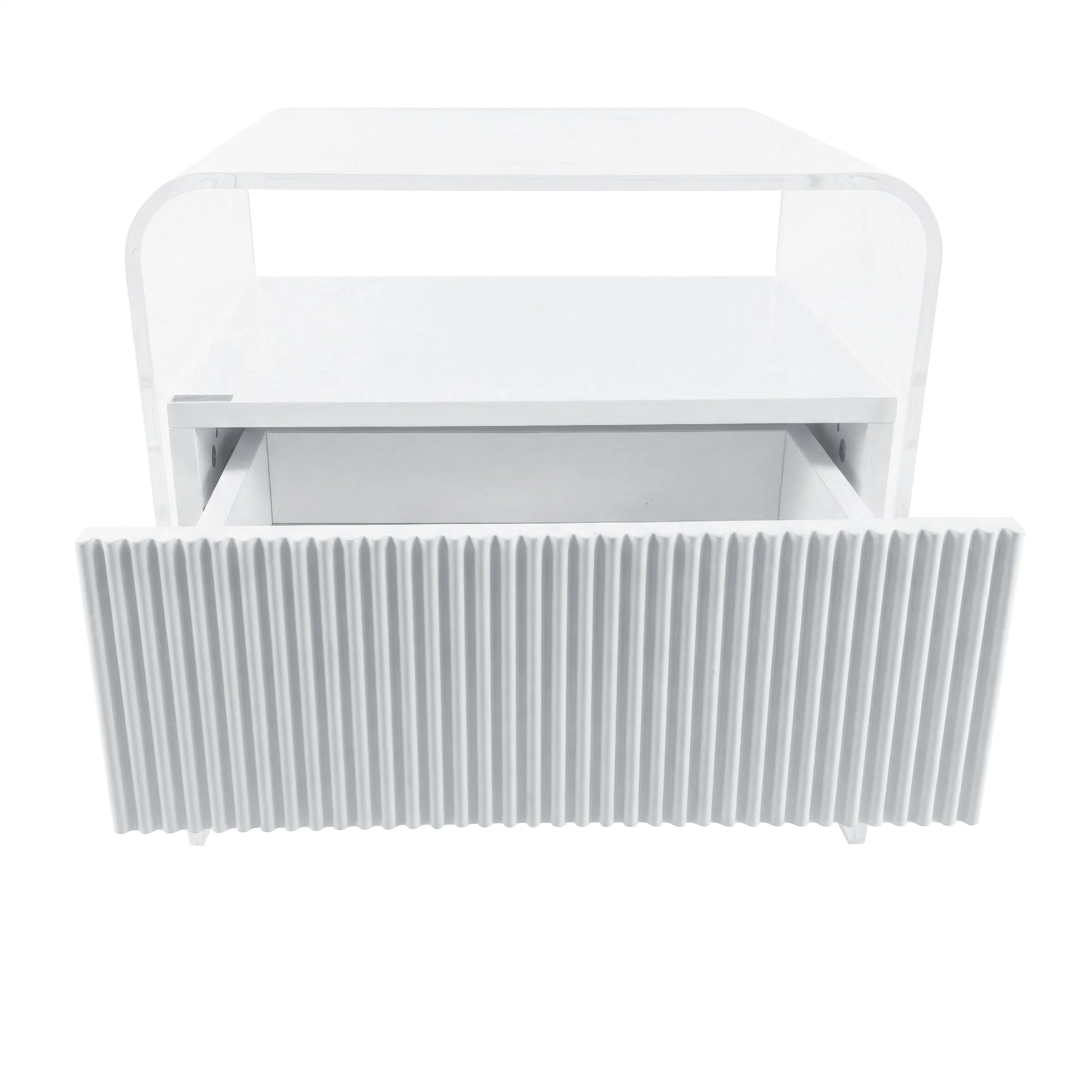 Solenne Fluted Acrylic Bedside Table in White - Image 7