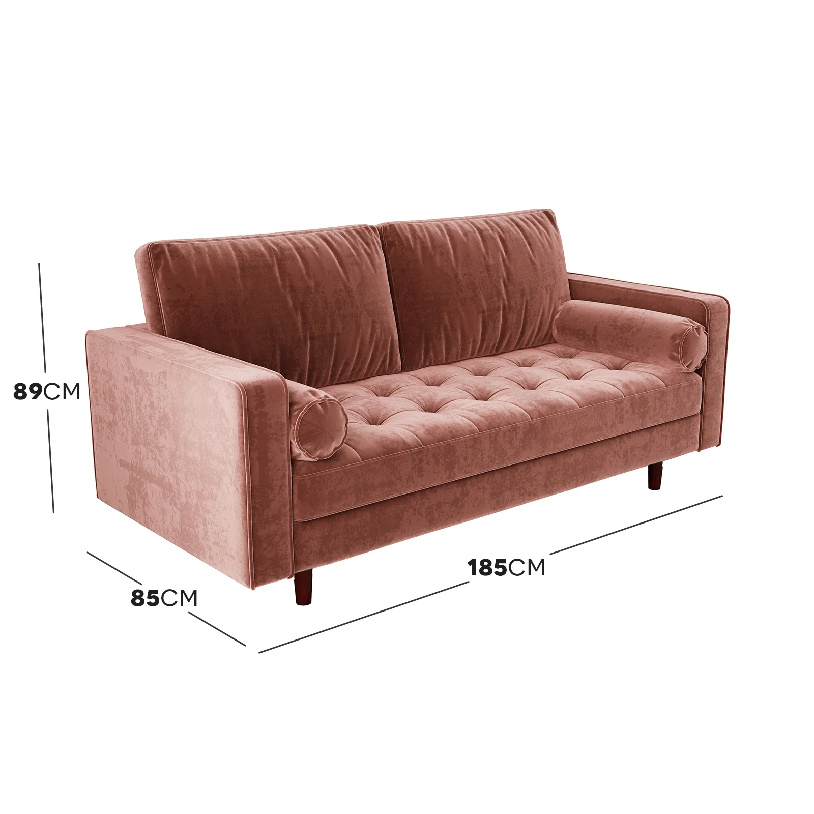 Sollia 3-Seater Velvet Fabric Sofa in Blush - Image 14