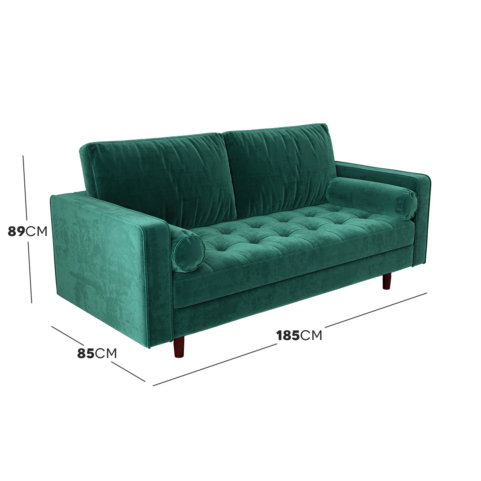 Sollia 3-Seater Velvet Fabric Sofa in Forest Green - Image 9