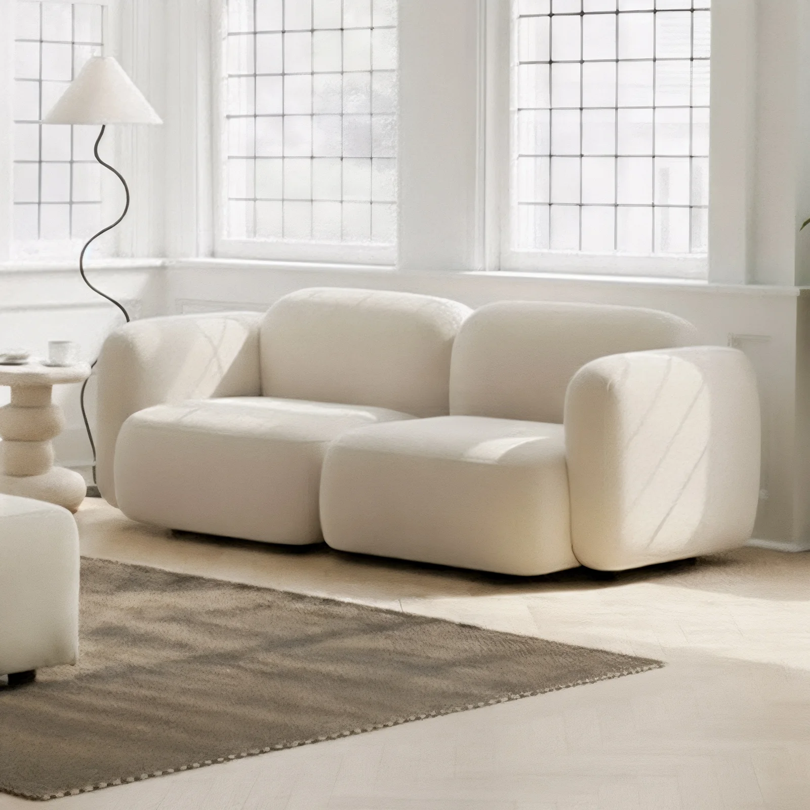 Soraya 2 Seater Velvet Sectional Sofa in Cream White - Image 2