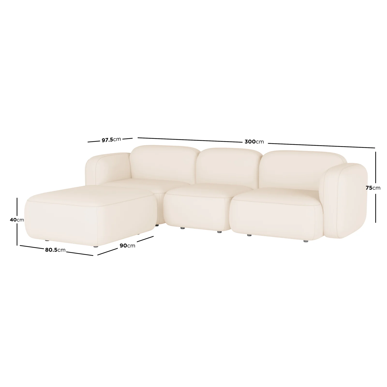 Soraya 3 Seater Velvet Sectional Sofa with Chaise in Cream White - Image 3