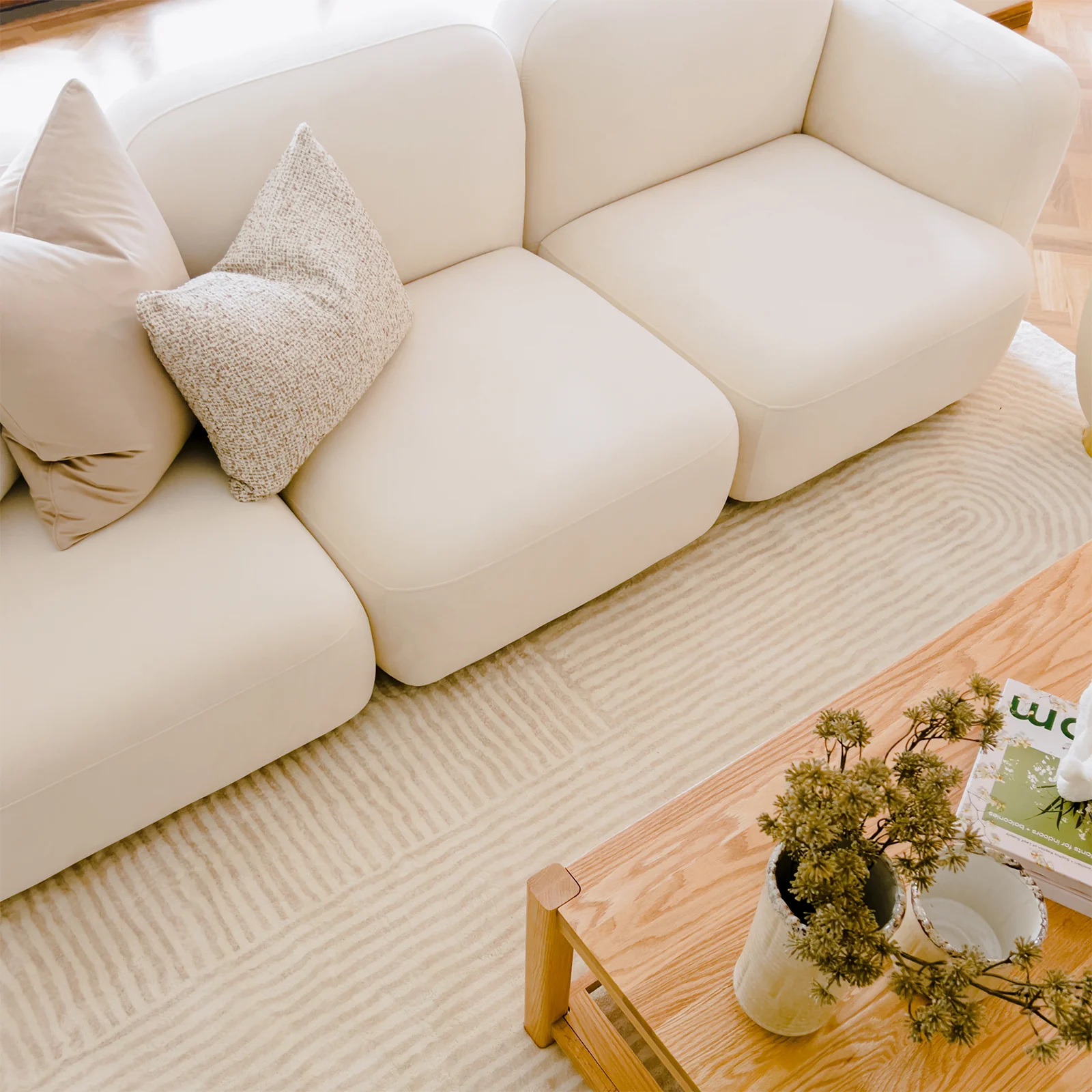 Soraya 3 Seater Velvet Sectional Sofa Set in Cream White - Image 7