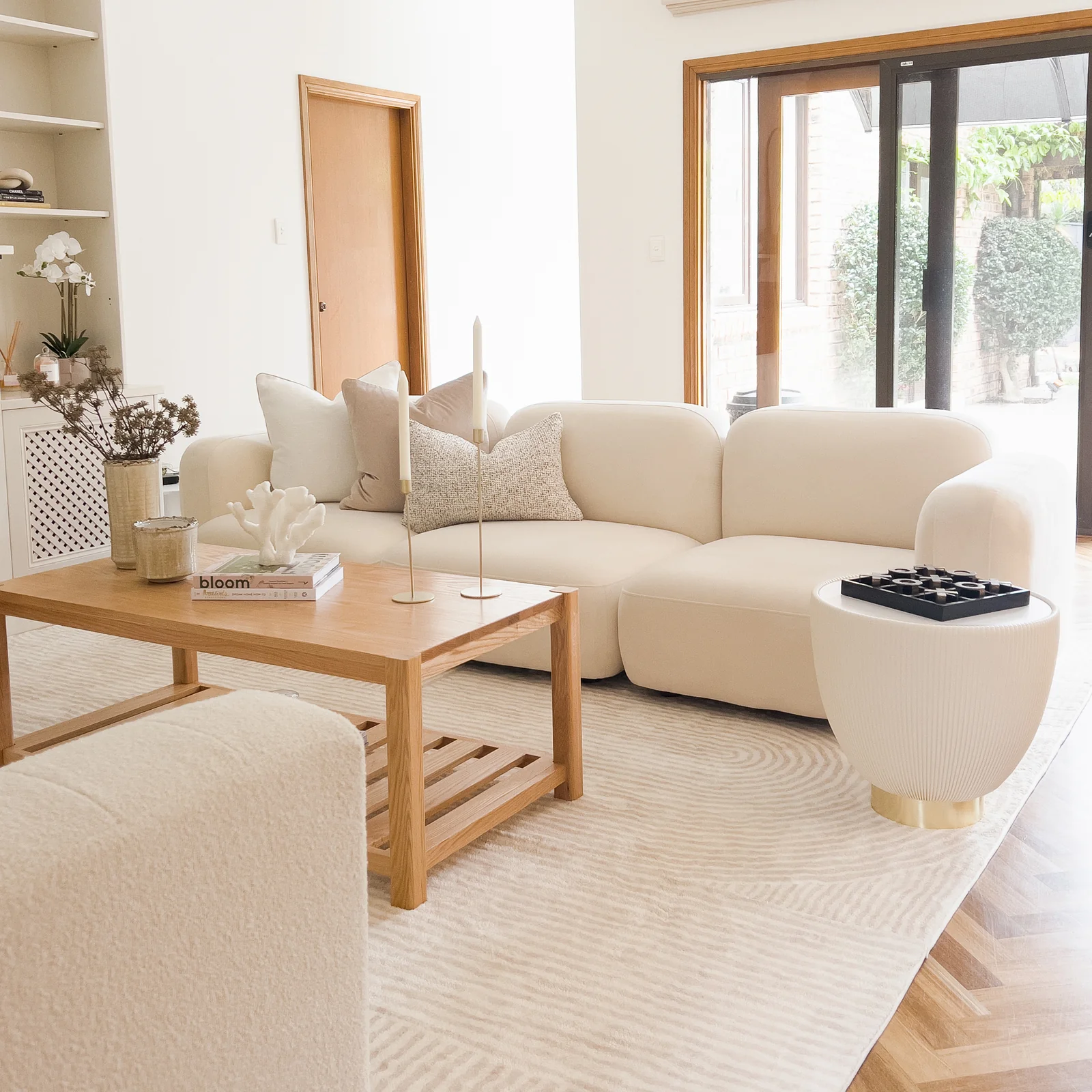 Soraya 3 Seater Velvet Sectional Sofa Set in Cream White - Image 8