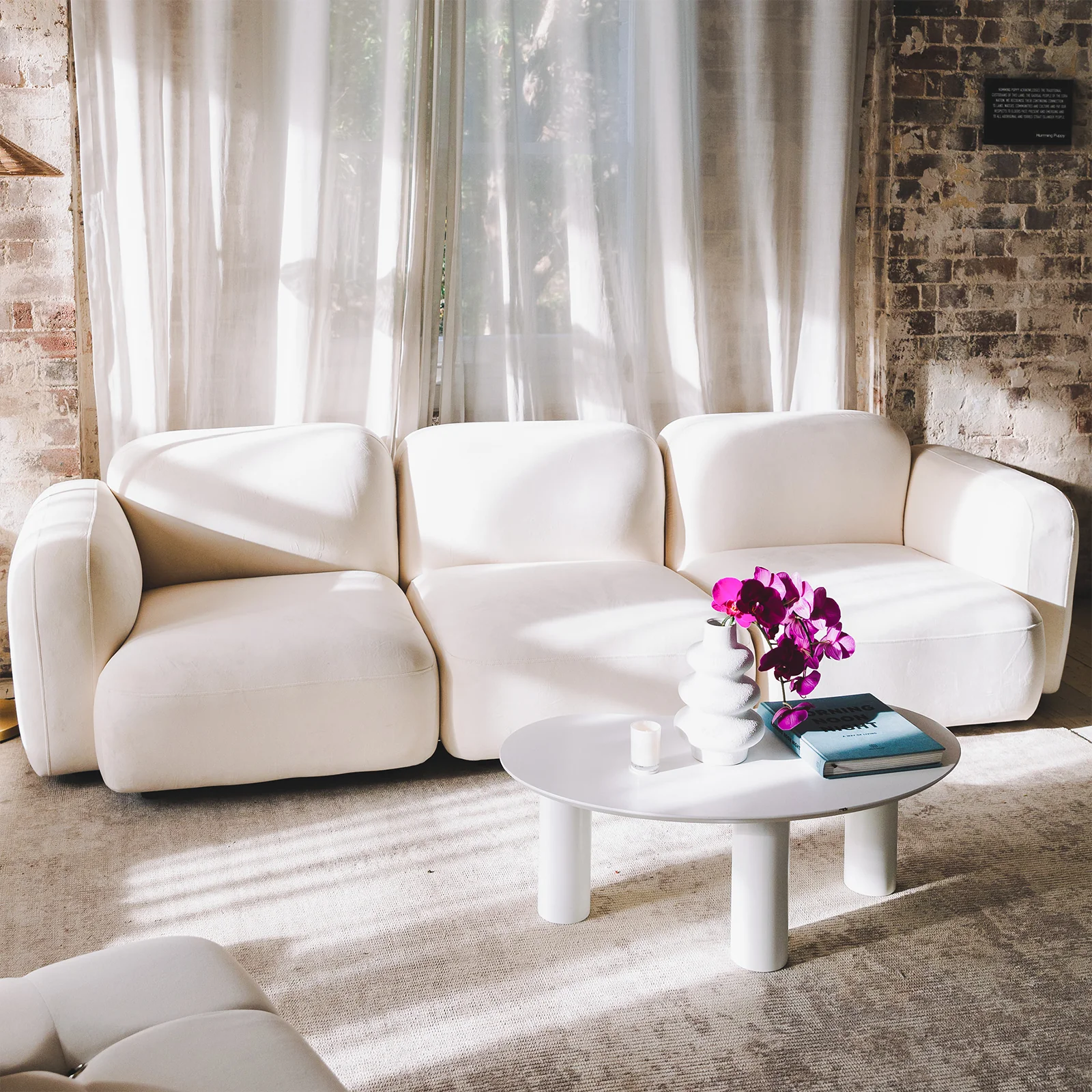 Soraya 3 Seater Velvet Sectional Sofa Set in Cream White - Image 9