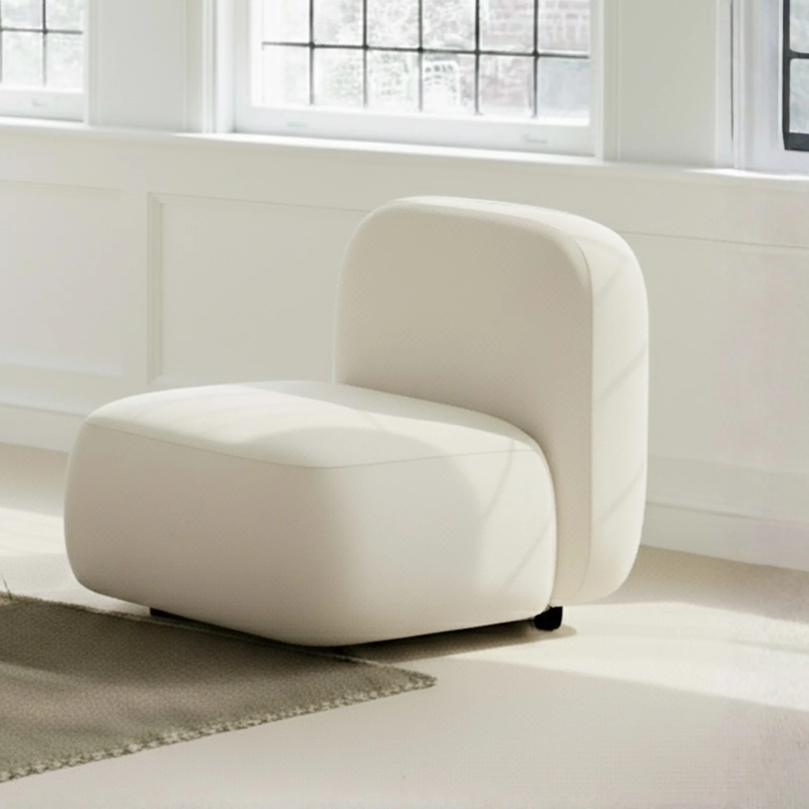 Soraya Velvet Sectional Single Sofa in Cream White - Image 2
