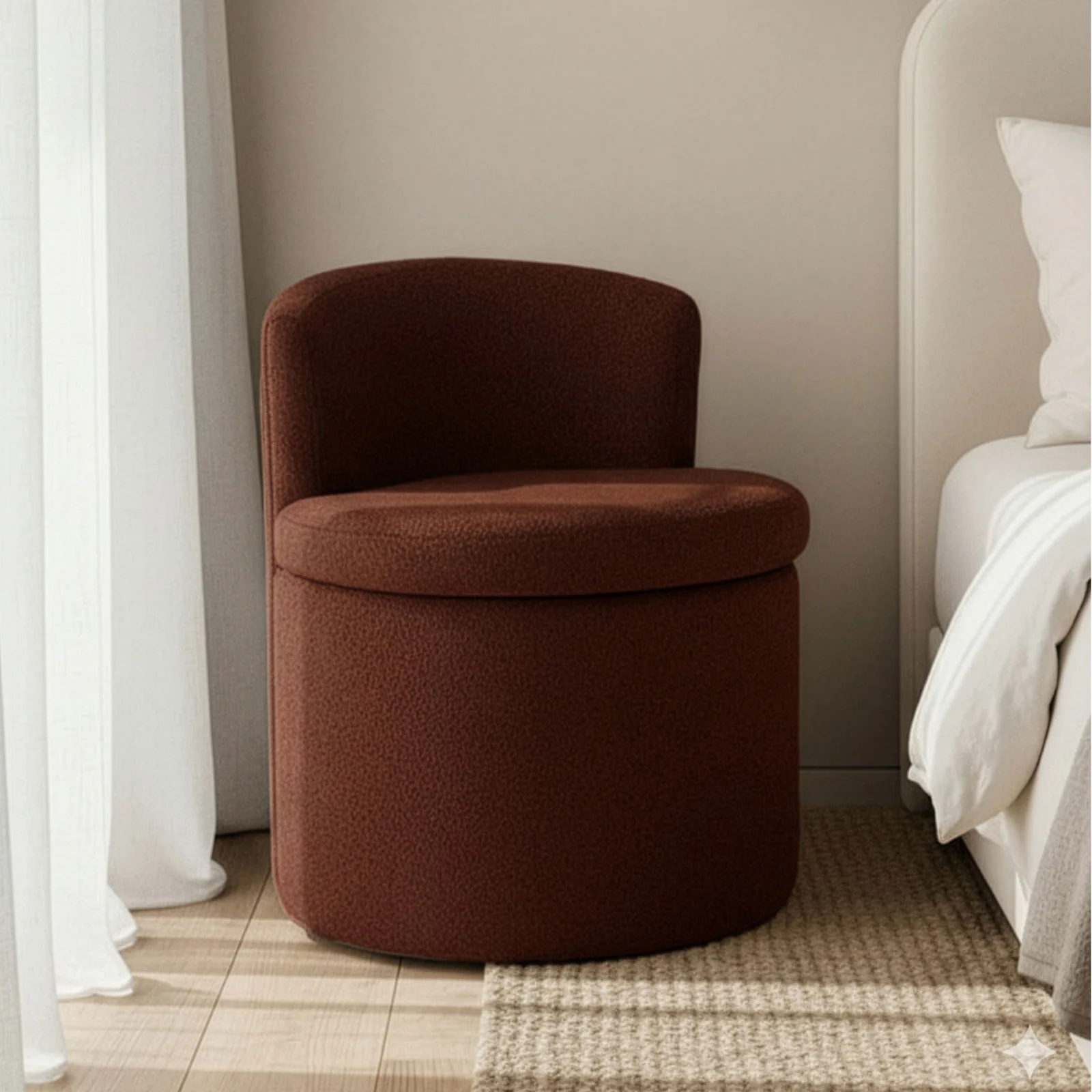 Sorra Boucle Swivel Storage Accent Chair in Rust Brown - Image 2