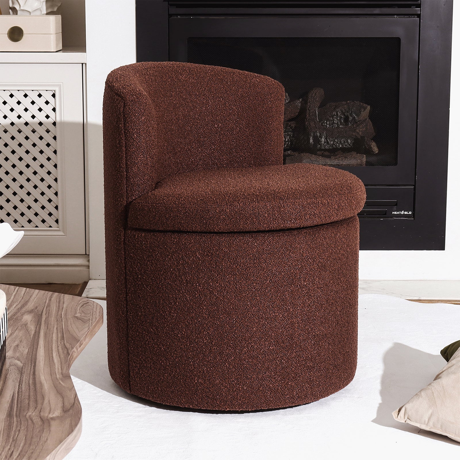 Sorra Boucle Swivel Storage Accent Chair in Rust Brown - Image 4