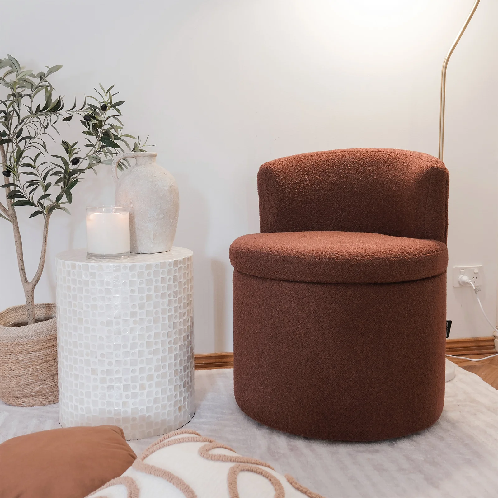 Sorra Boucle Swivel Storage Accent Chair in Rust Brown - Image 5