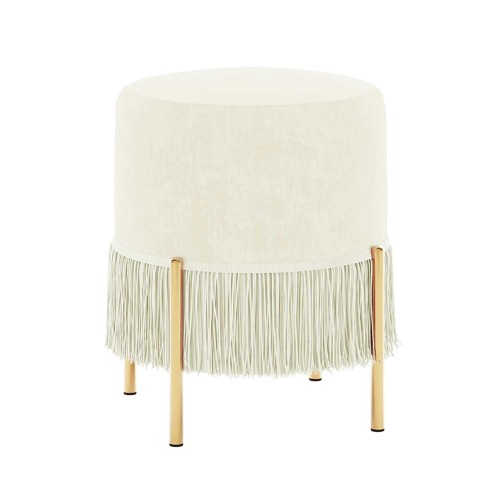 Stacey Velvet Stool with Tassels in Cream