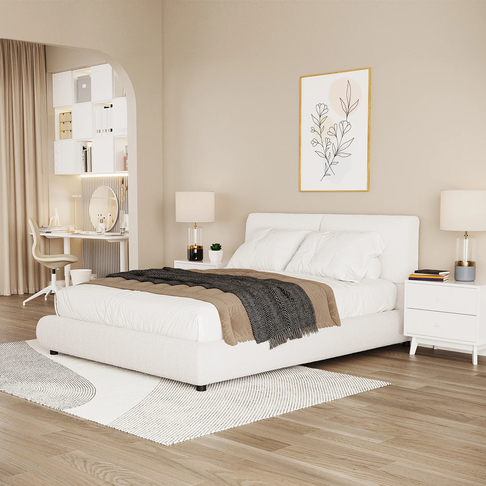 Stacy Queen Boucle Bed Frame in Cream White - Image 2