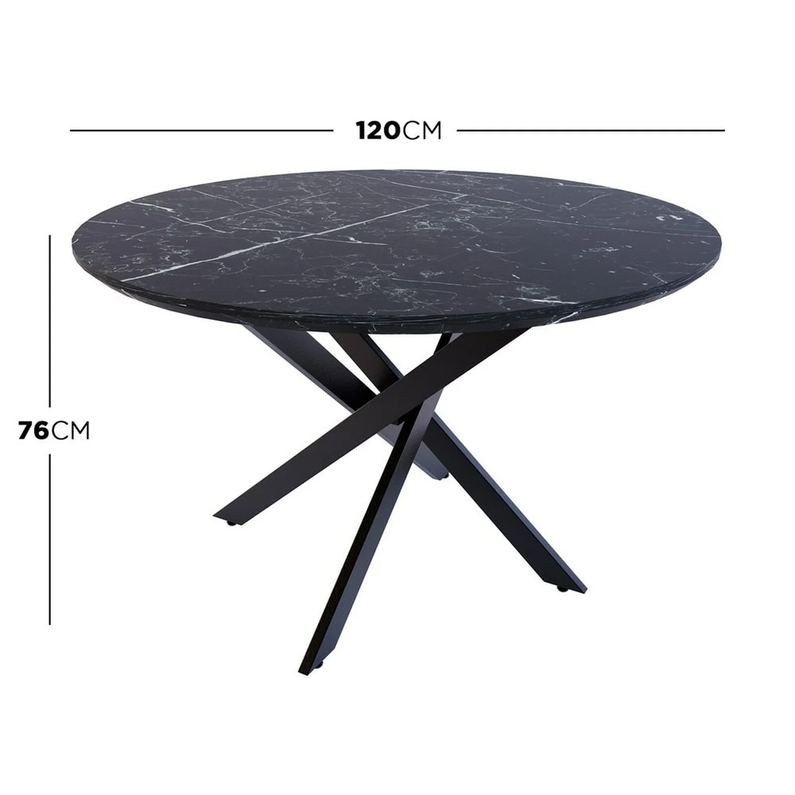 Stoten 120cm 4 Seater Round Dining Table in Black Marble - Image 3