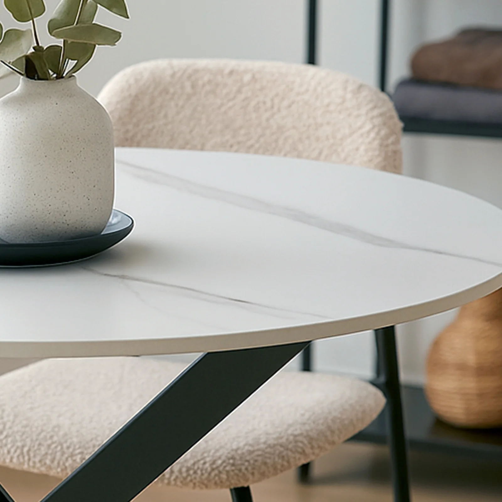 Stoten 4 Seater Round Dining Table in White Marble - Image 5