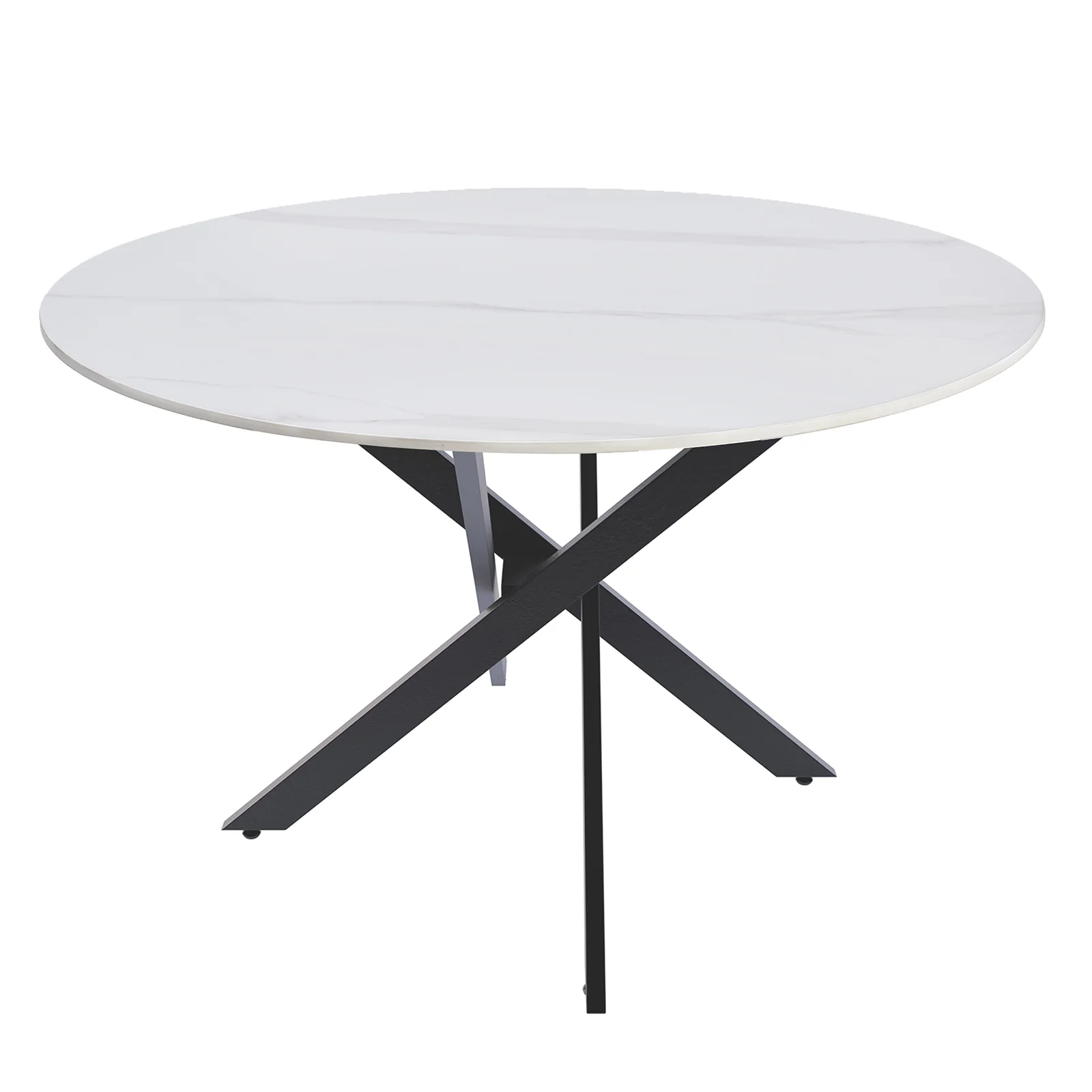 Stoten 4 Seater Round Dining Table in White Marble - Image 7