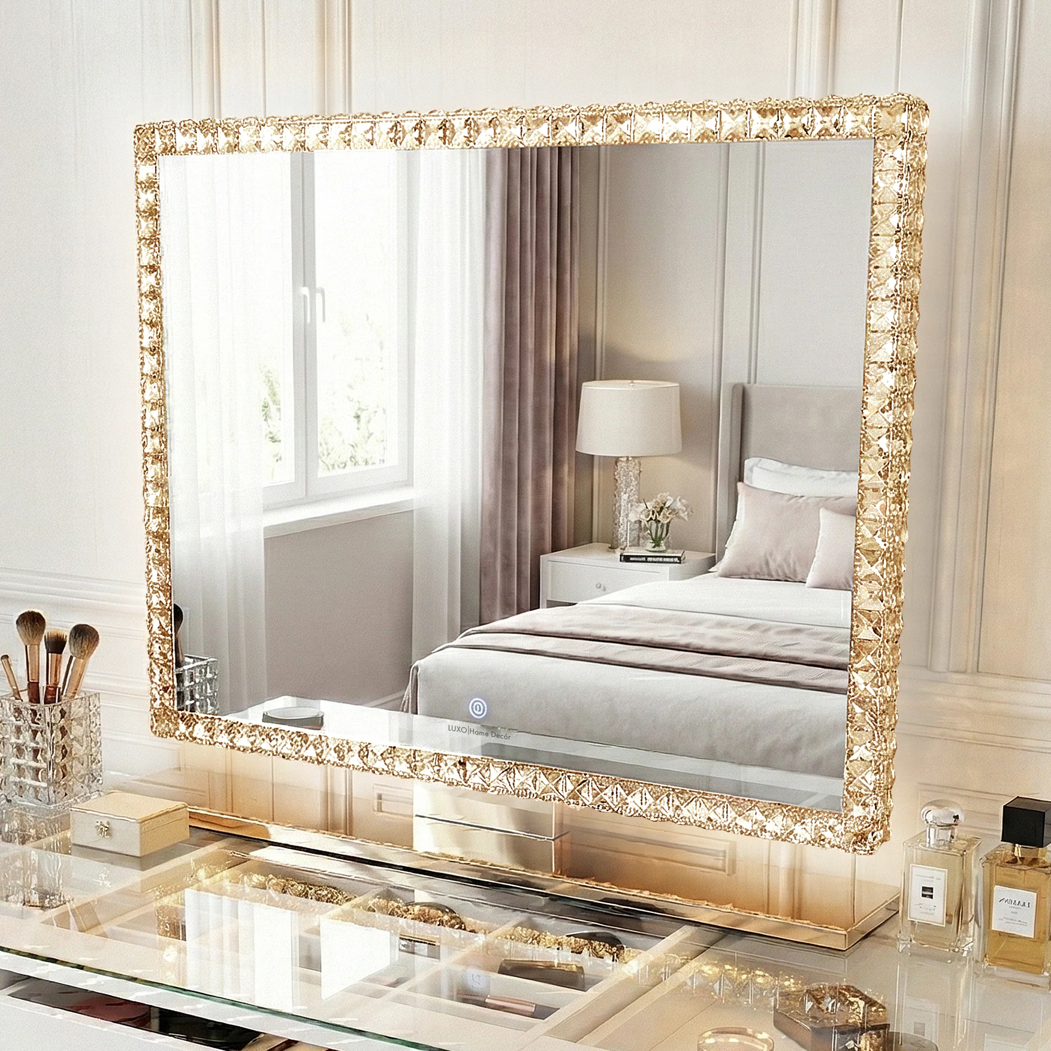 Sylor 100cm LED Crystal Diamond Vanity Mirror in White - Image 2