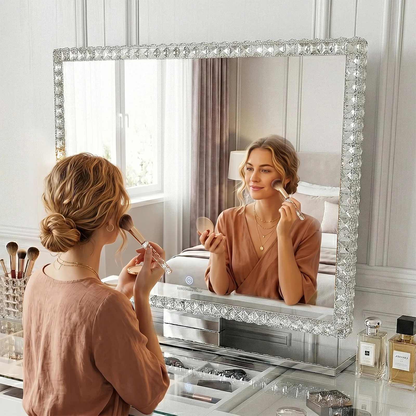 Sylor 100cm LED Crystal Diamond Vanity Mirror in White - Image 8