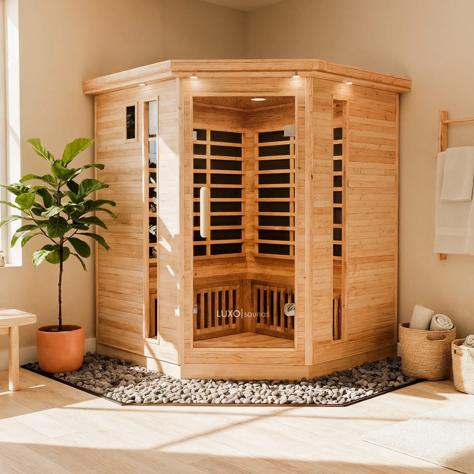 Taavi 4 Person Corner Carbon Fibre Far Infrared Home Sauna - Image 2