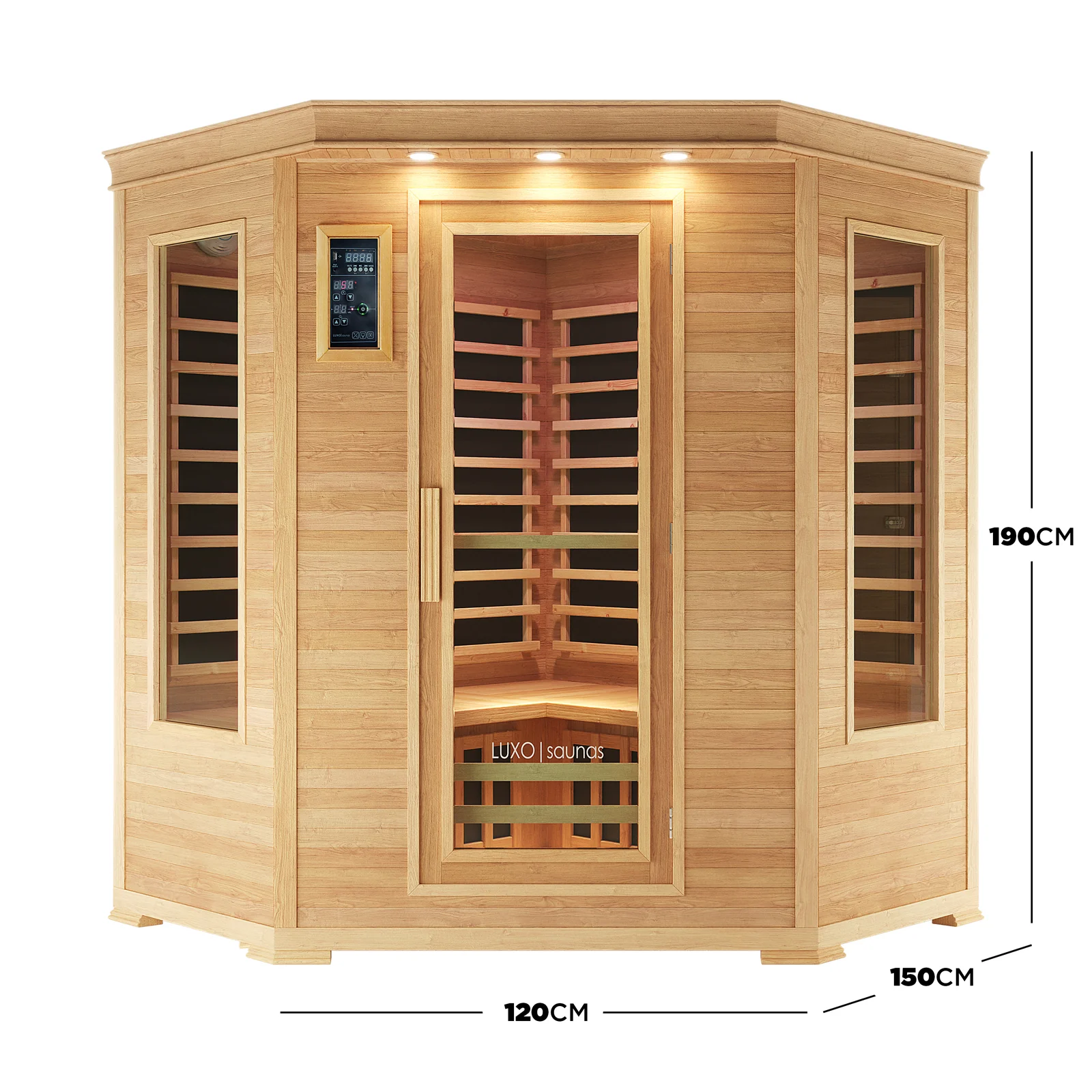 Taavi 4 Person Corner Carbon Fibre Infrared Indoor Sauna - Image 3
