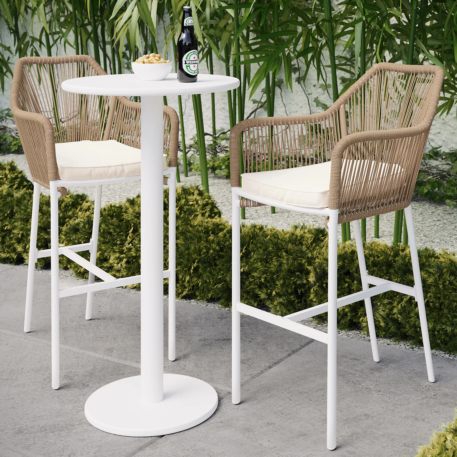 Tablas PE Wicker Outdoor Bar Stool Set of 2 in Natural - Image 3