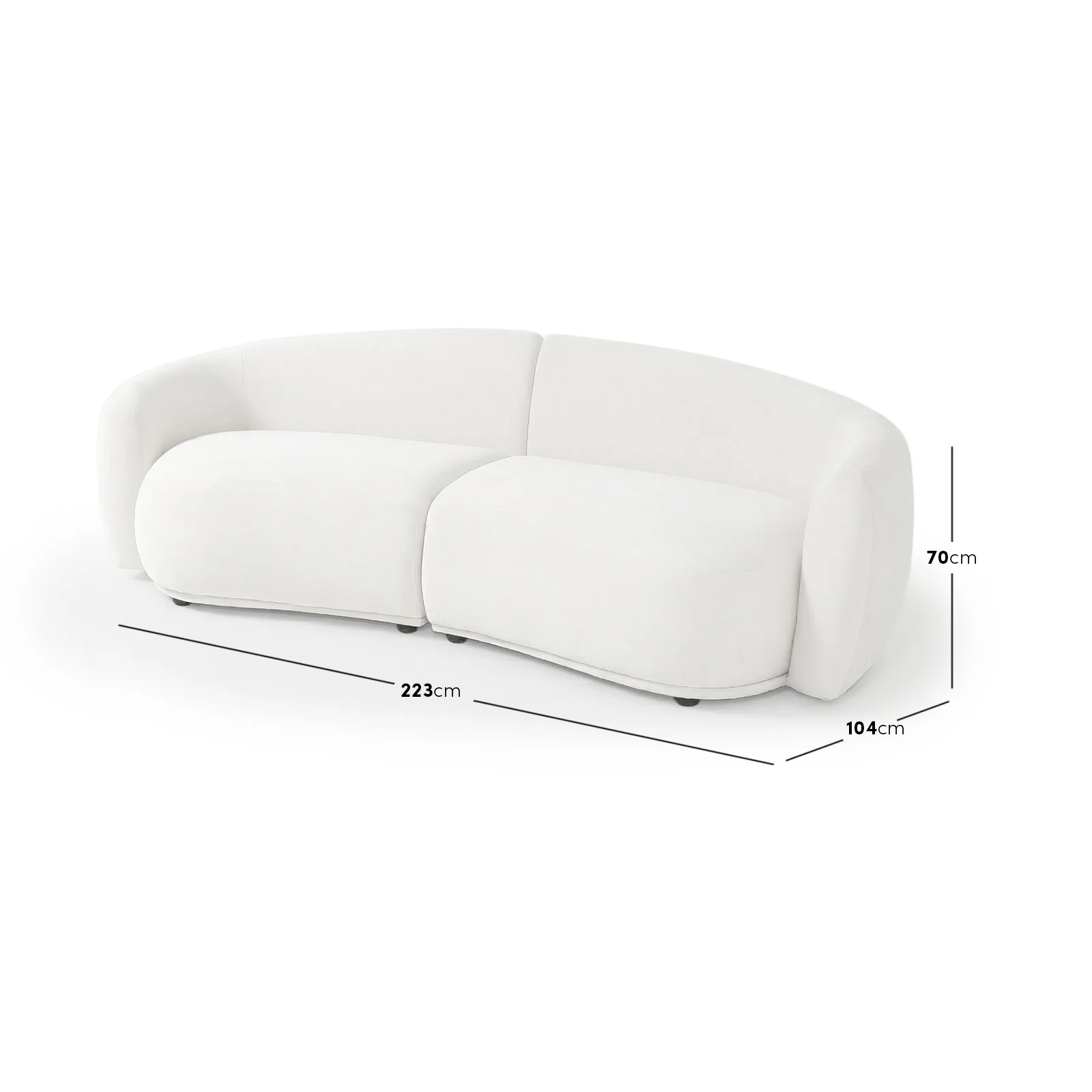 Talor 2 Seater Modular Curved Velvet Sofa in Cream White - Image 3