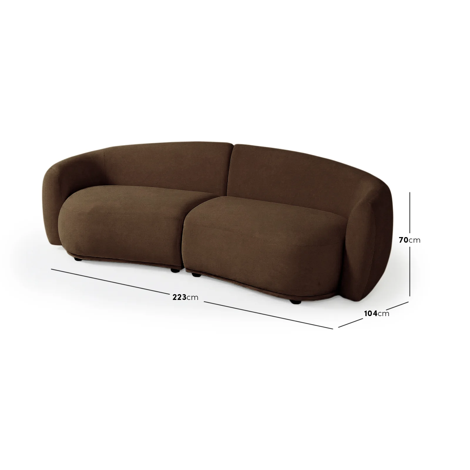 Talor 2 Seater Modular Curved Velvet Sofa in Warm Taupe Brown - Image 3