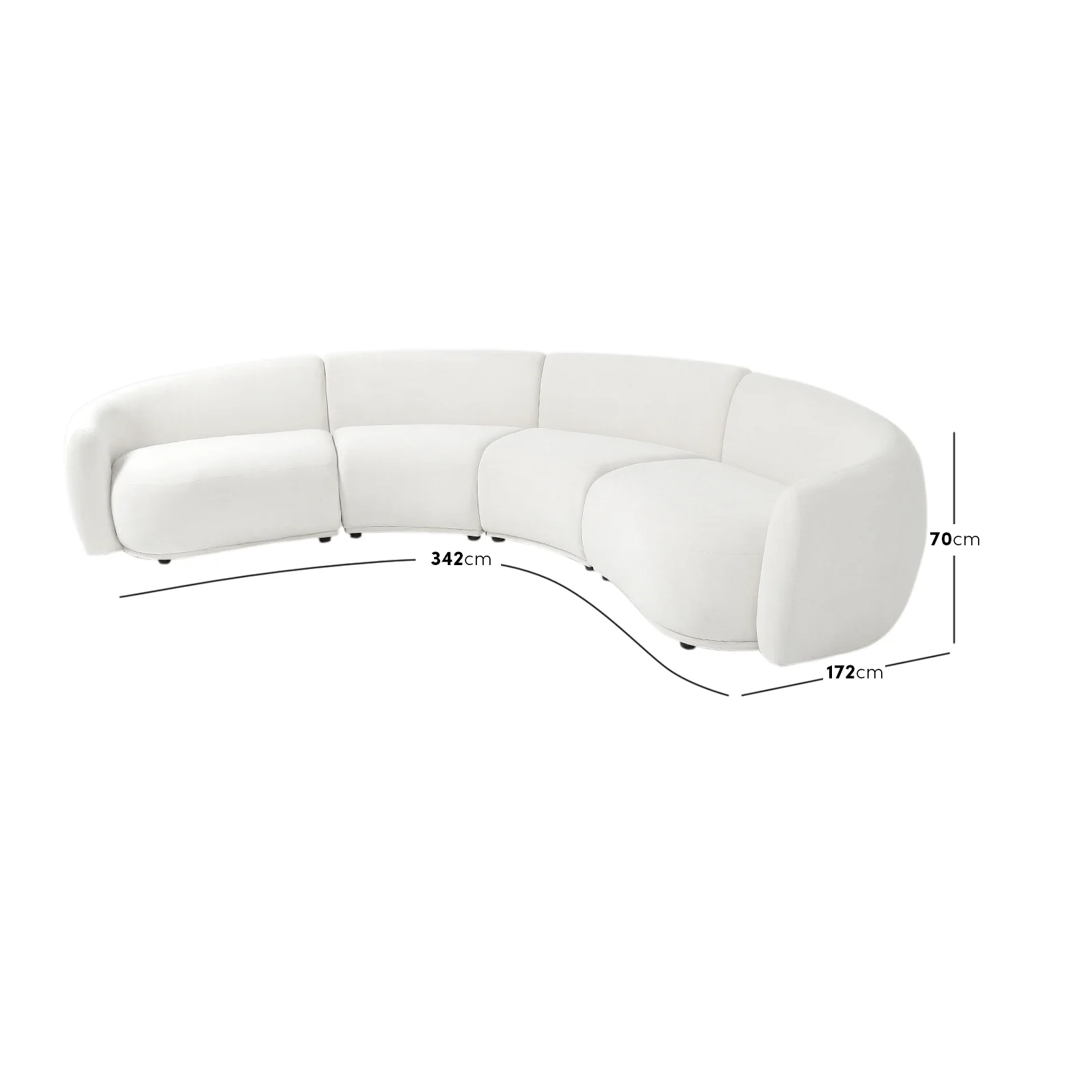 Talor 4 Seater Modular Curved Velvet Sofa in Cream White - Image 3