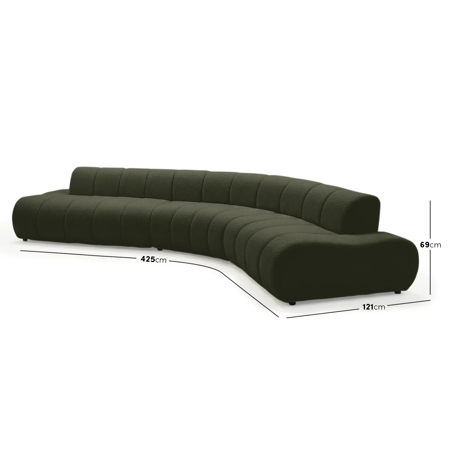Talven 5 Seater Modular Curved Boucle Sofa in Dark Forest Green - Image 3