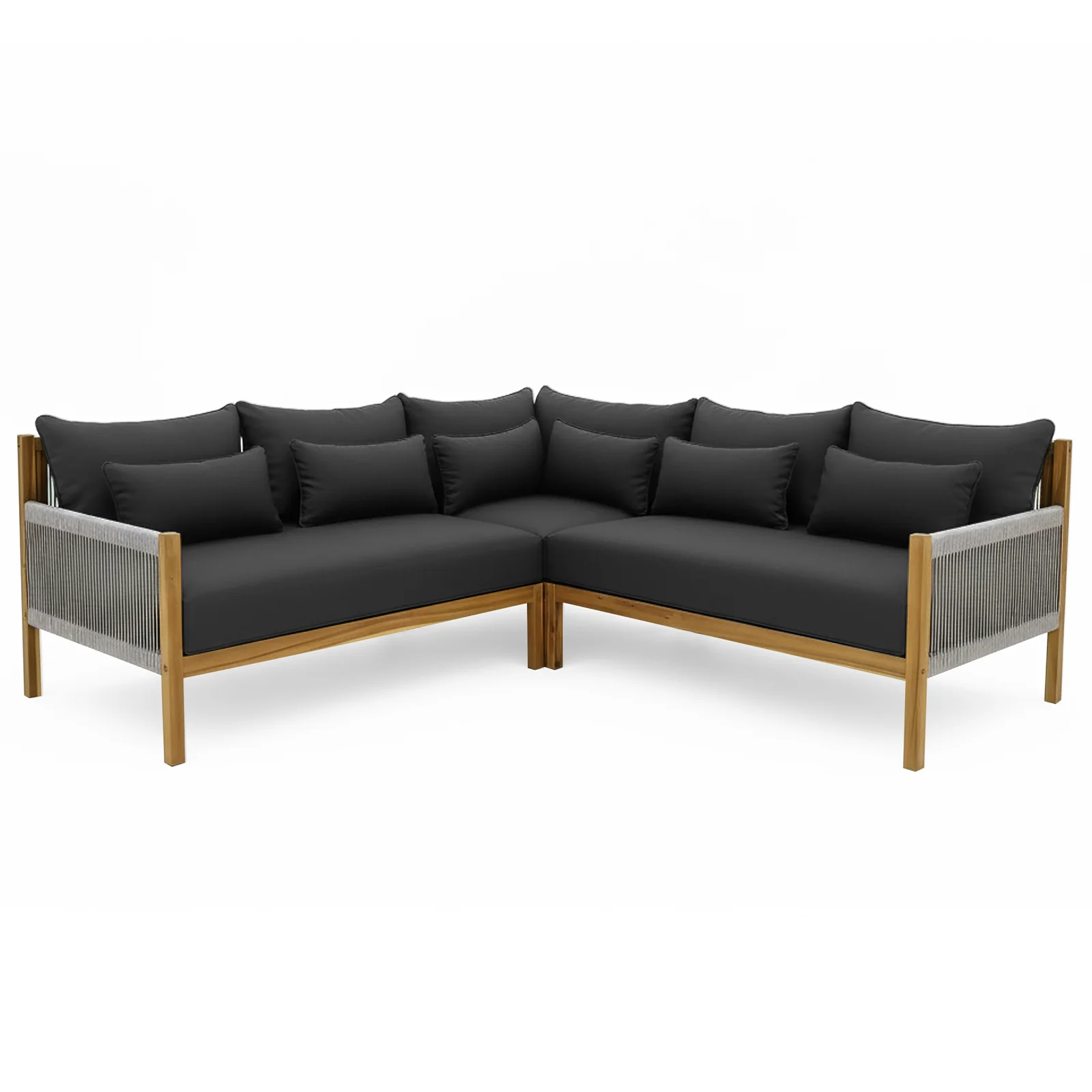 Tavi 5 Seater Solid Timber L Shape Outdoor Sofa in Light Grey