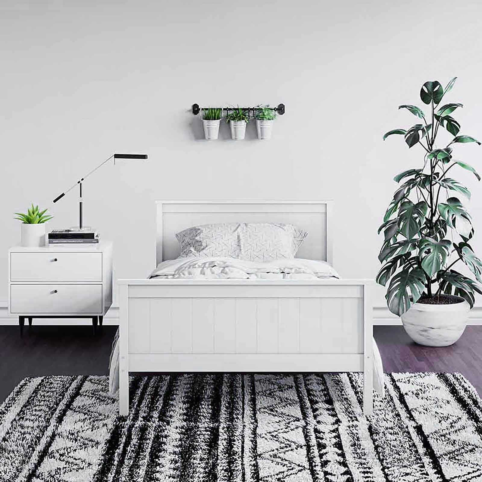 Tertia King Single Natural Solid Pine Wood Bed in White - Image 3