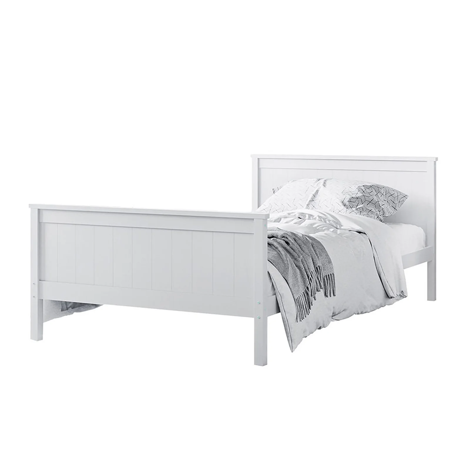 Tertia King Single Natural Solid Pine Wood Bed in White - Image 4