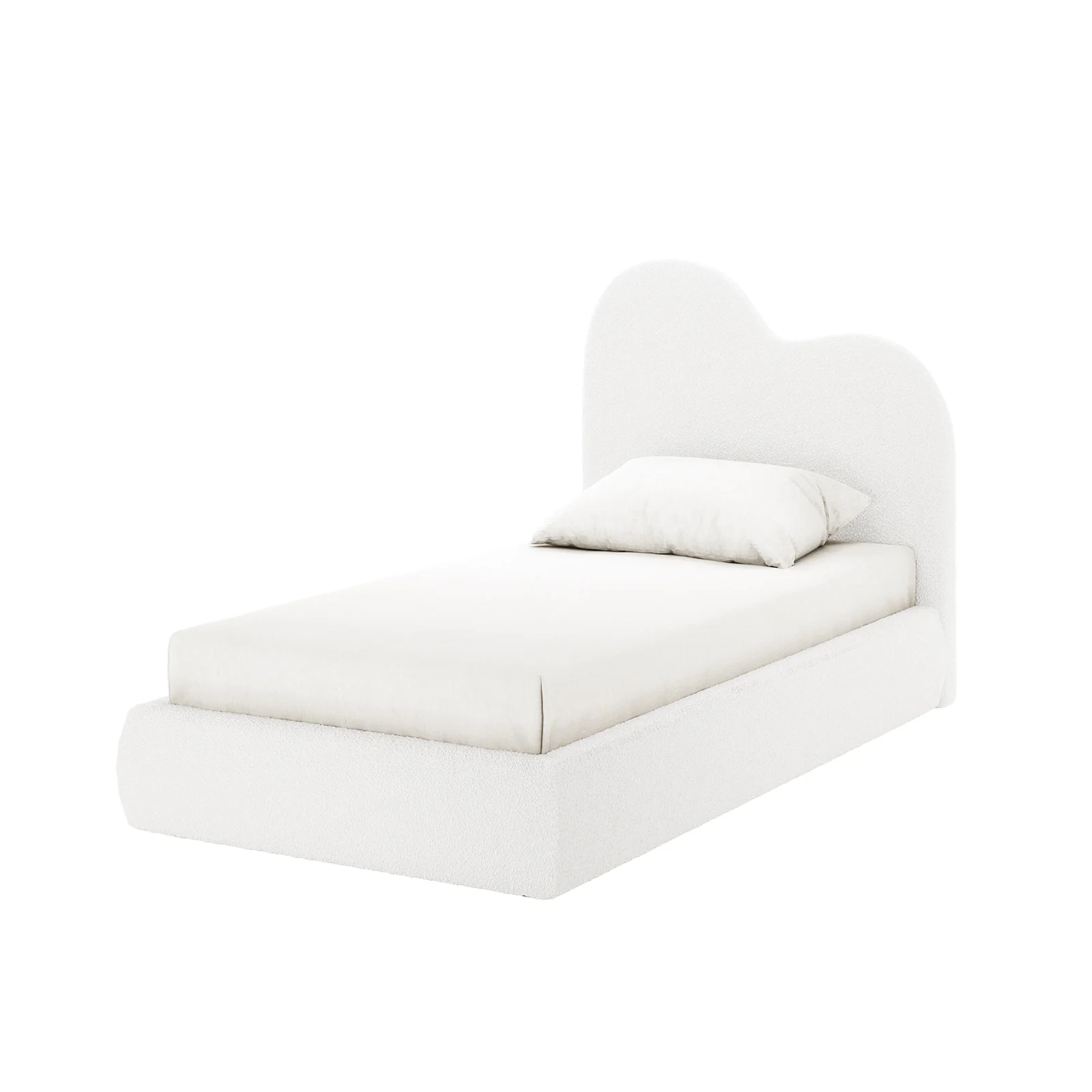 Thales Single Curved Boucle Fabric Bed Frame in Cream White
