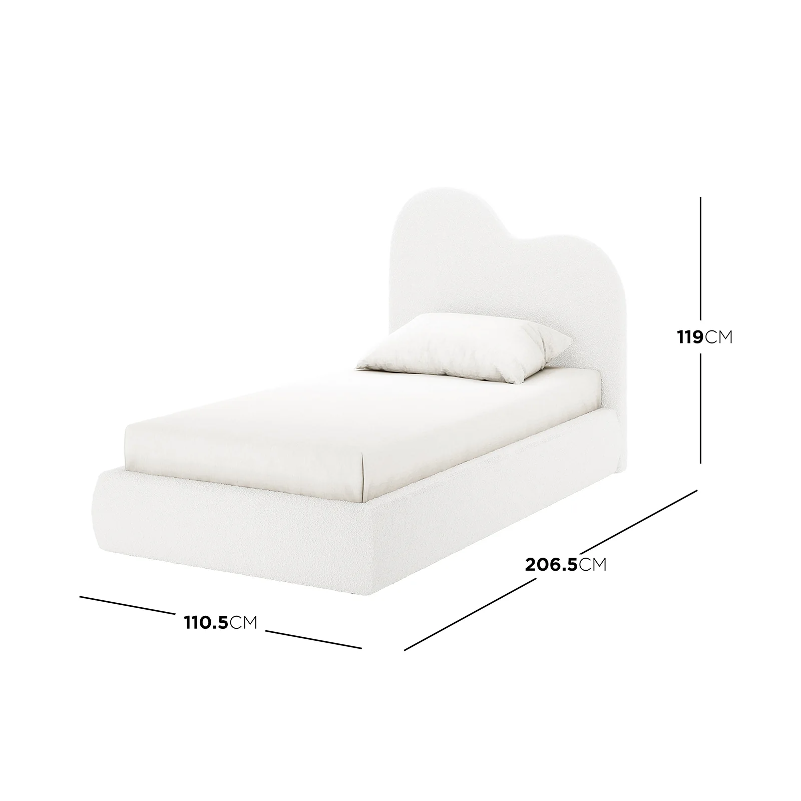 Thales Single Curved Boucle Fabric Bed Frame in Cream White - Image 3