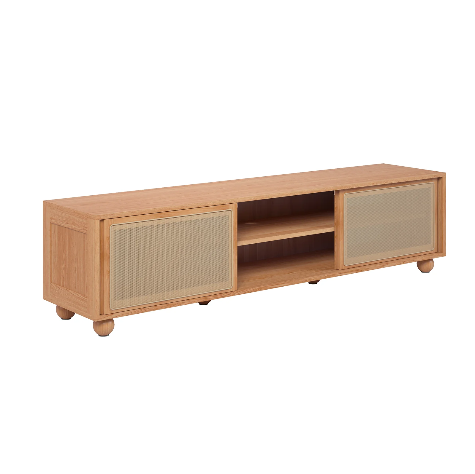 Thea 200cm Solid Oak Rattan TV Entertainment Unit in Natural - Image 10