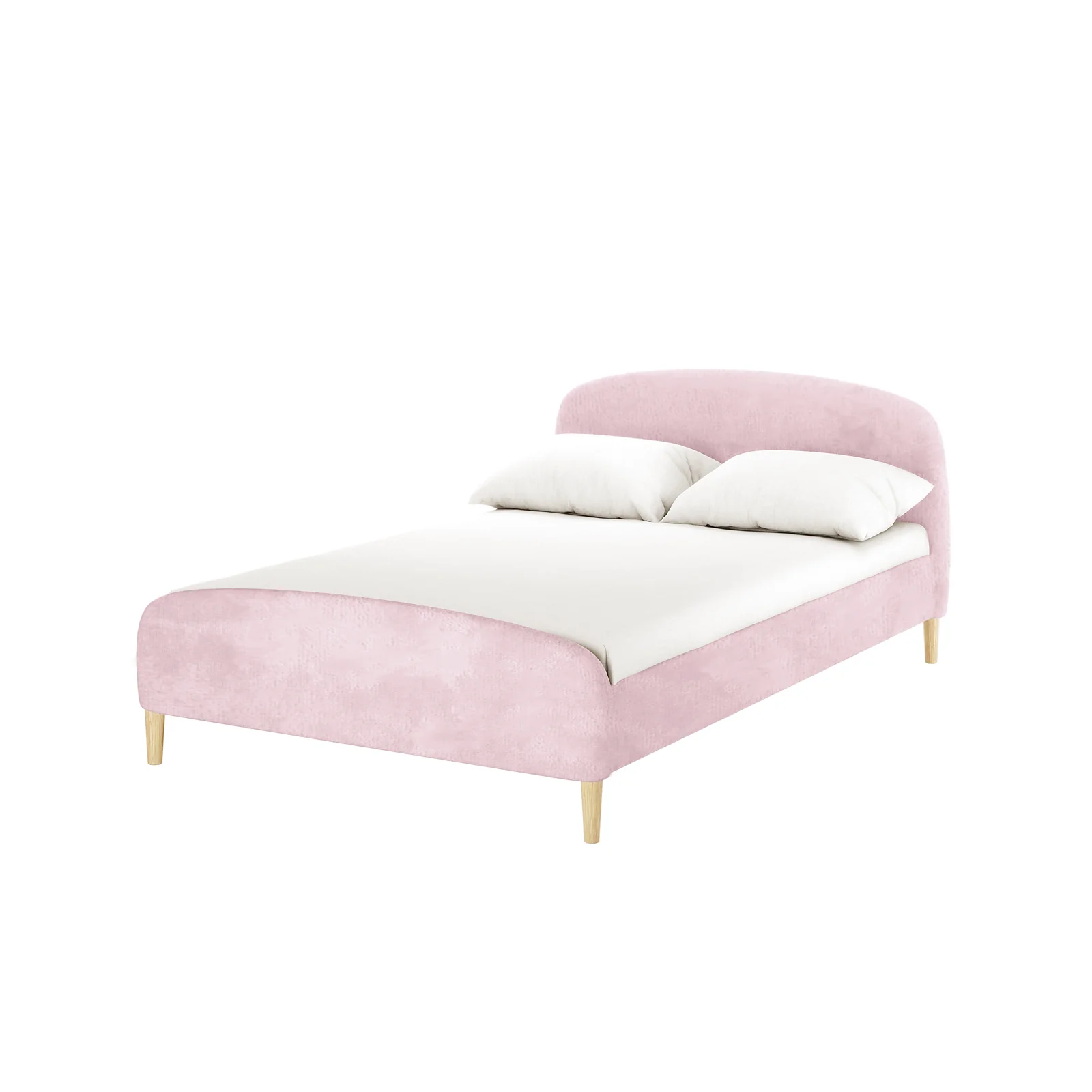 Theron Double Upholstered Velvet Bed in Light Pink