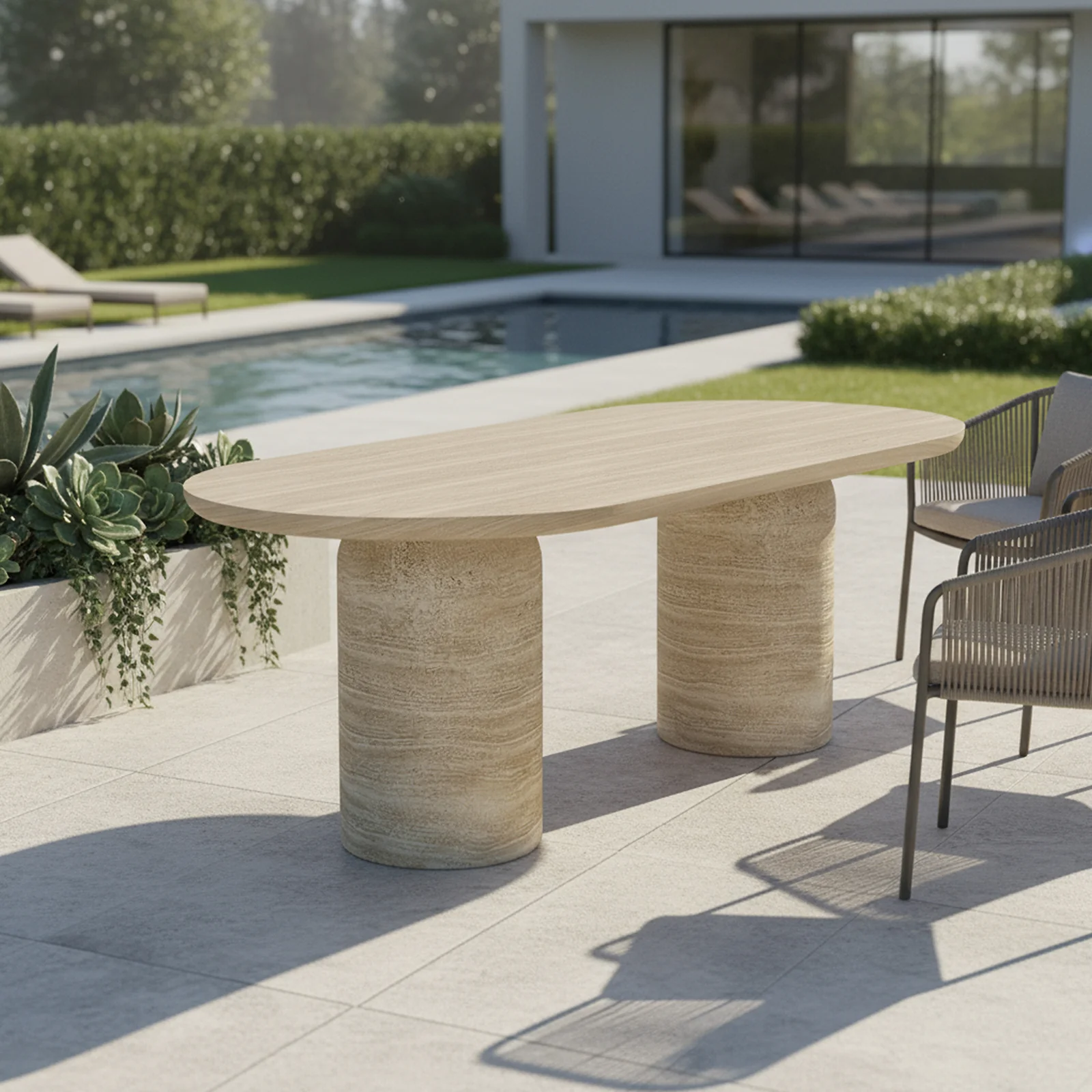 Tierre 200cm Round Outdoor Concrete Dining Table in Beige - Image 2