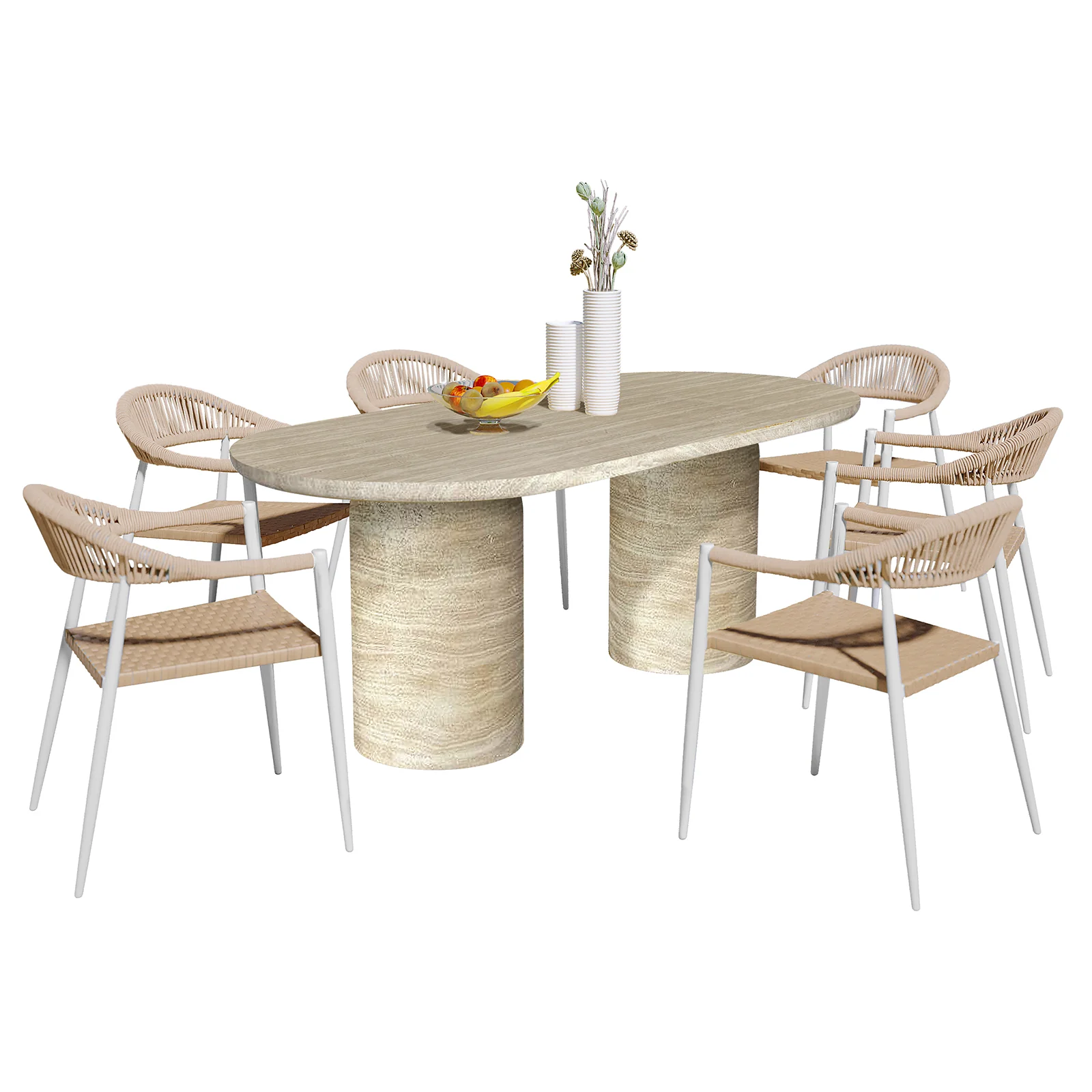 Tierre & Nemma 6 Seater Outdoor Concrete Dining Set in Beige