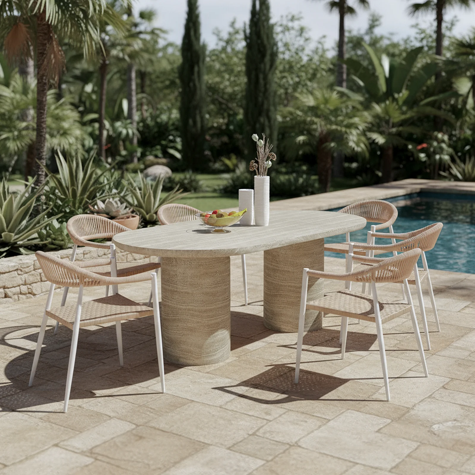 Tierre & Nemma 6 Seater Outdoor Concrete Dining Set in Beige - Image 2