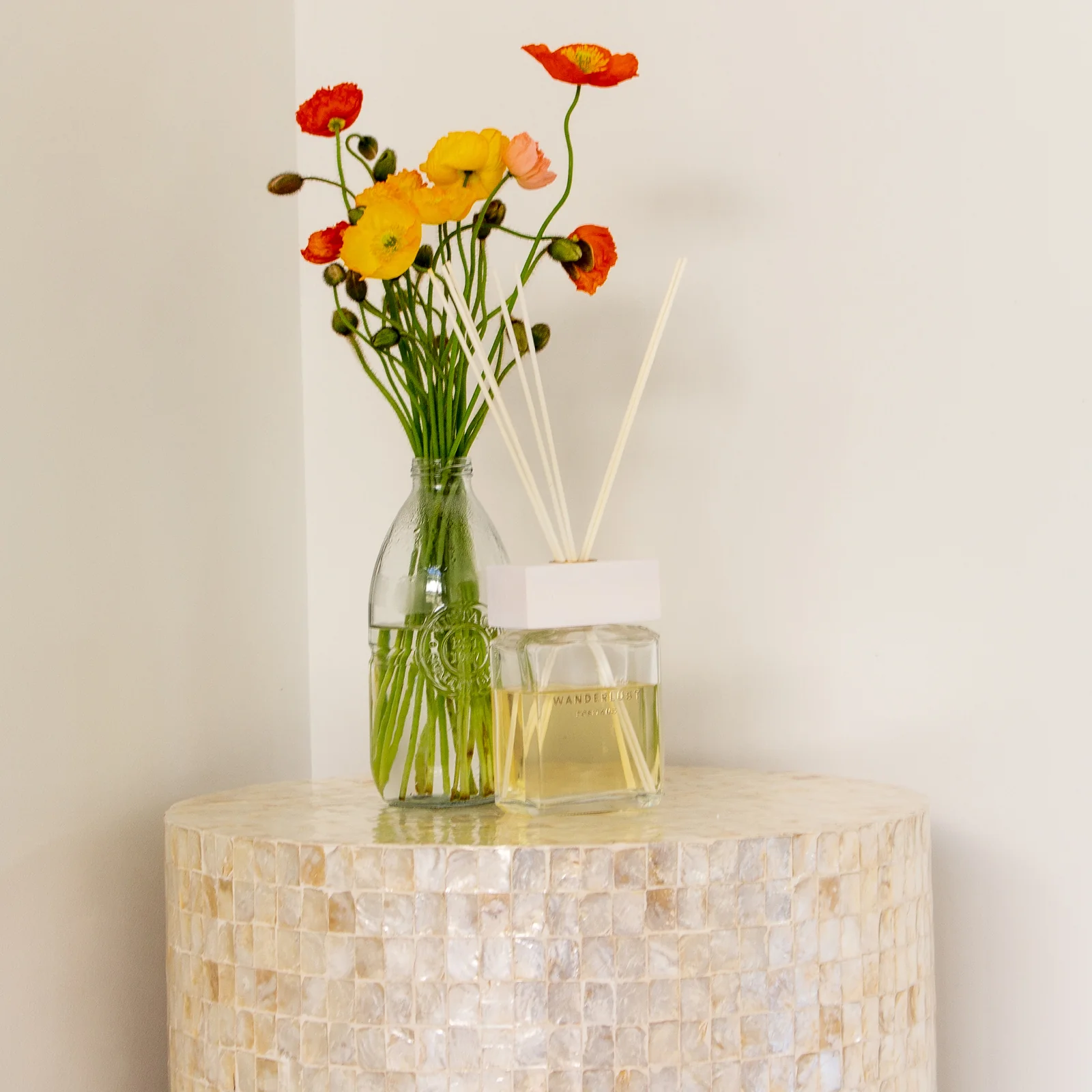 Tiffany 48cm Mother of Pearl Inlay Side Table in Cream - Image 4
