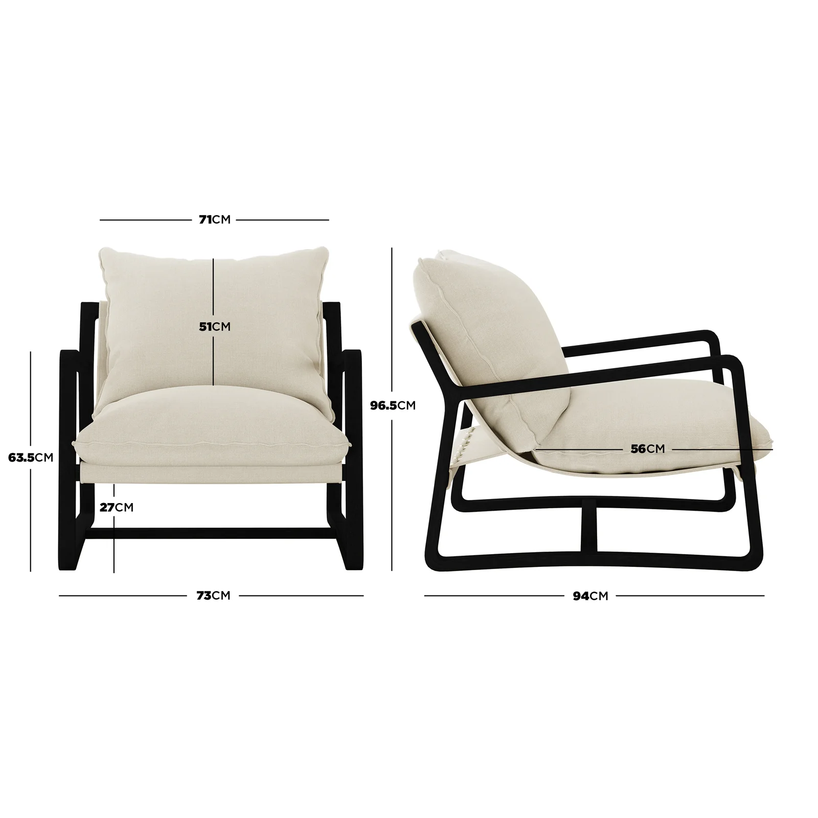 Tilly Linen Hardwood Sling Accent Chair in Black - Image 13