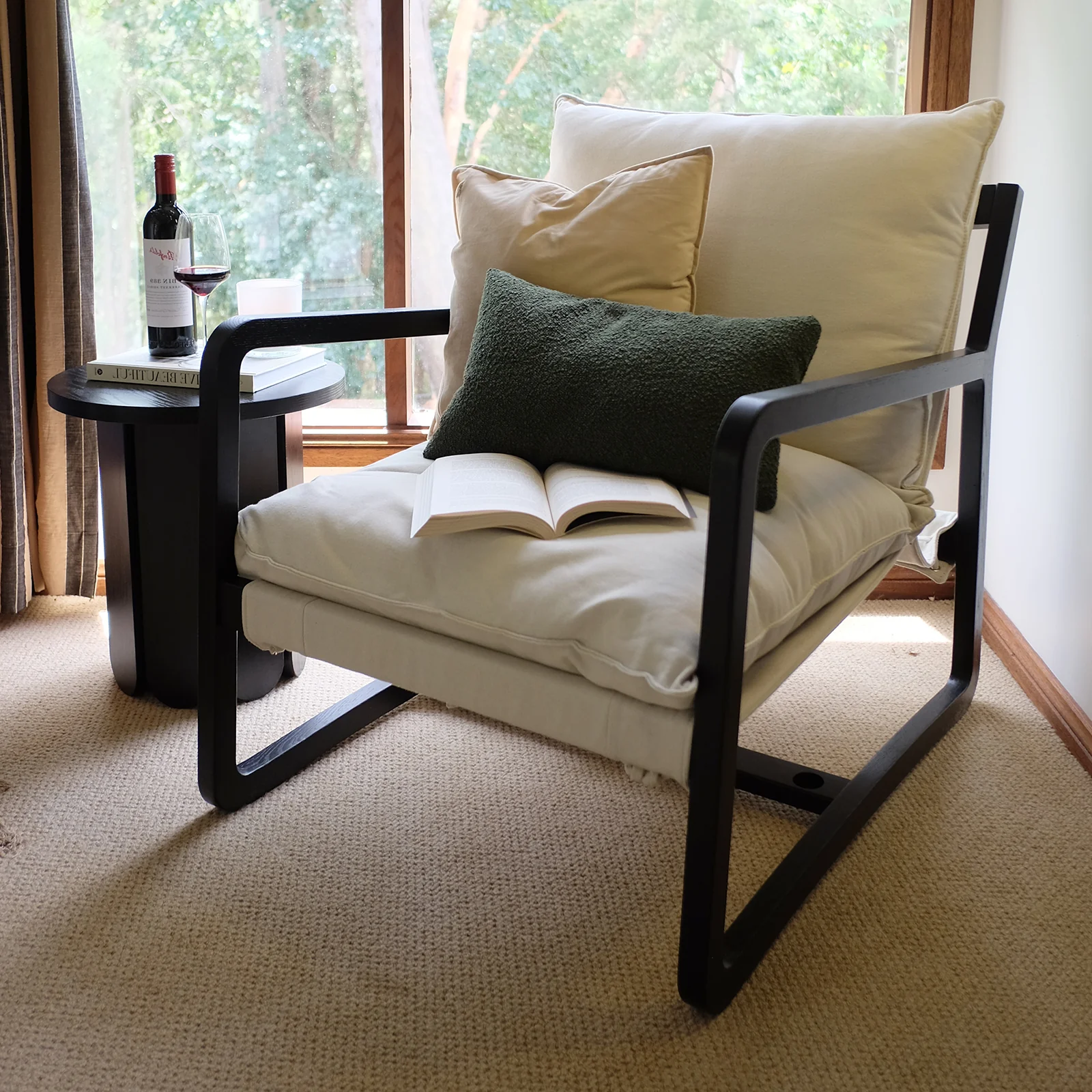 Tilly Linen Hardwood Sling Accent Chair in Black - Image 3