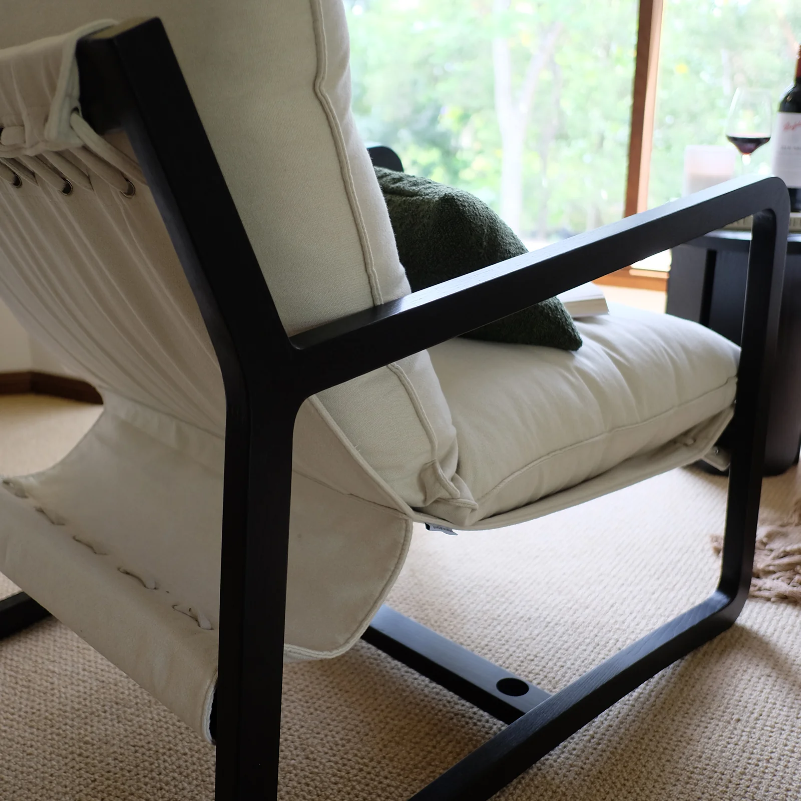 Tilly Linen Hardwood Sling Accent Chair in Black - Image 5